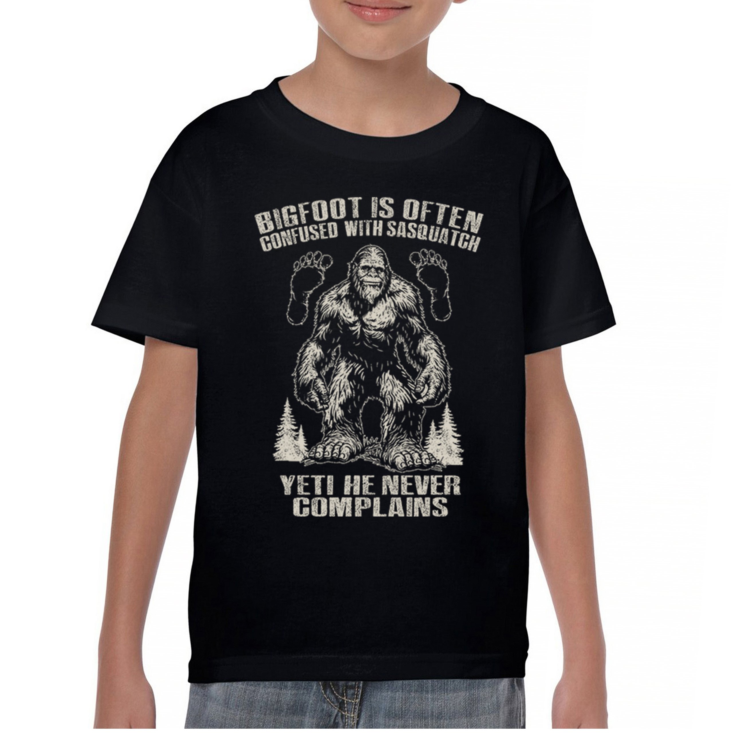 Bigfoot Is Often Confused With Sasquatch Youth T-shirt Yeti Hike Camping Kids - Picture 2 of 22