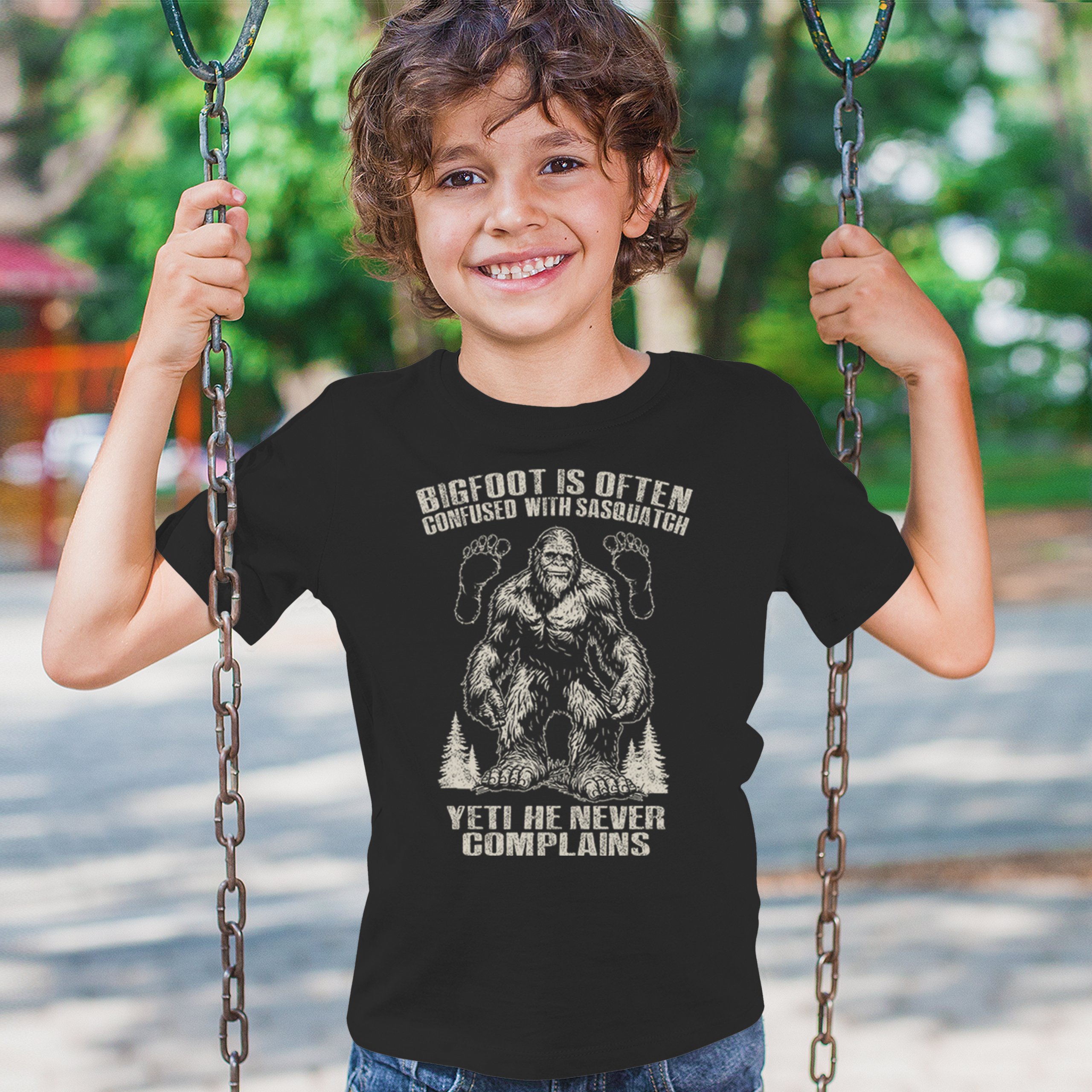Bigfoot Is Often Confused With Sasquatch Youth T-shirt Yeti Hike Camping Kids - Picture 5 of 22