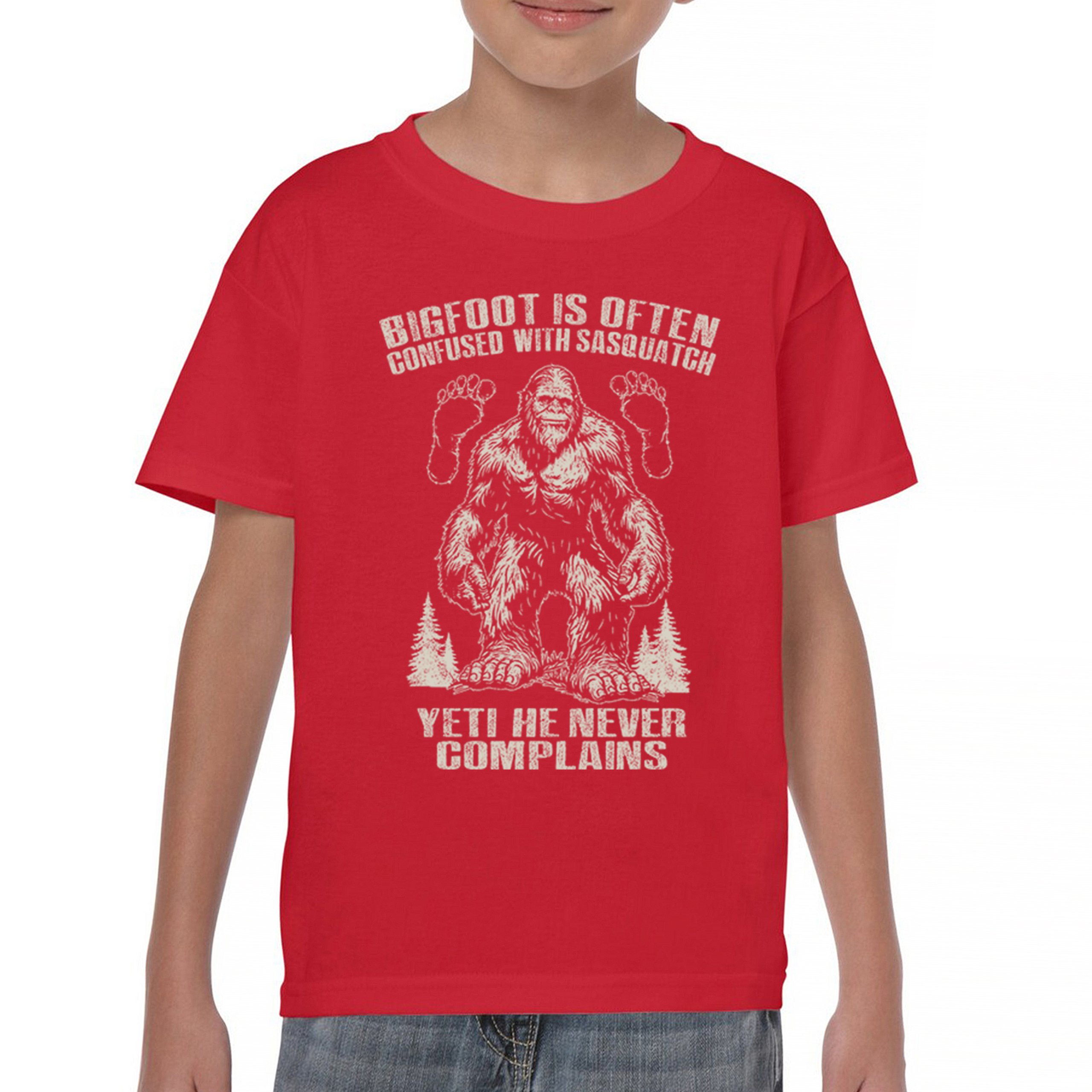 Bigfoot Is Often Confused With Sasquatch Youth T-shirt Yeti Hike Camping Kids - Picture 9 of 22