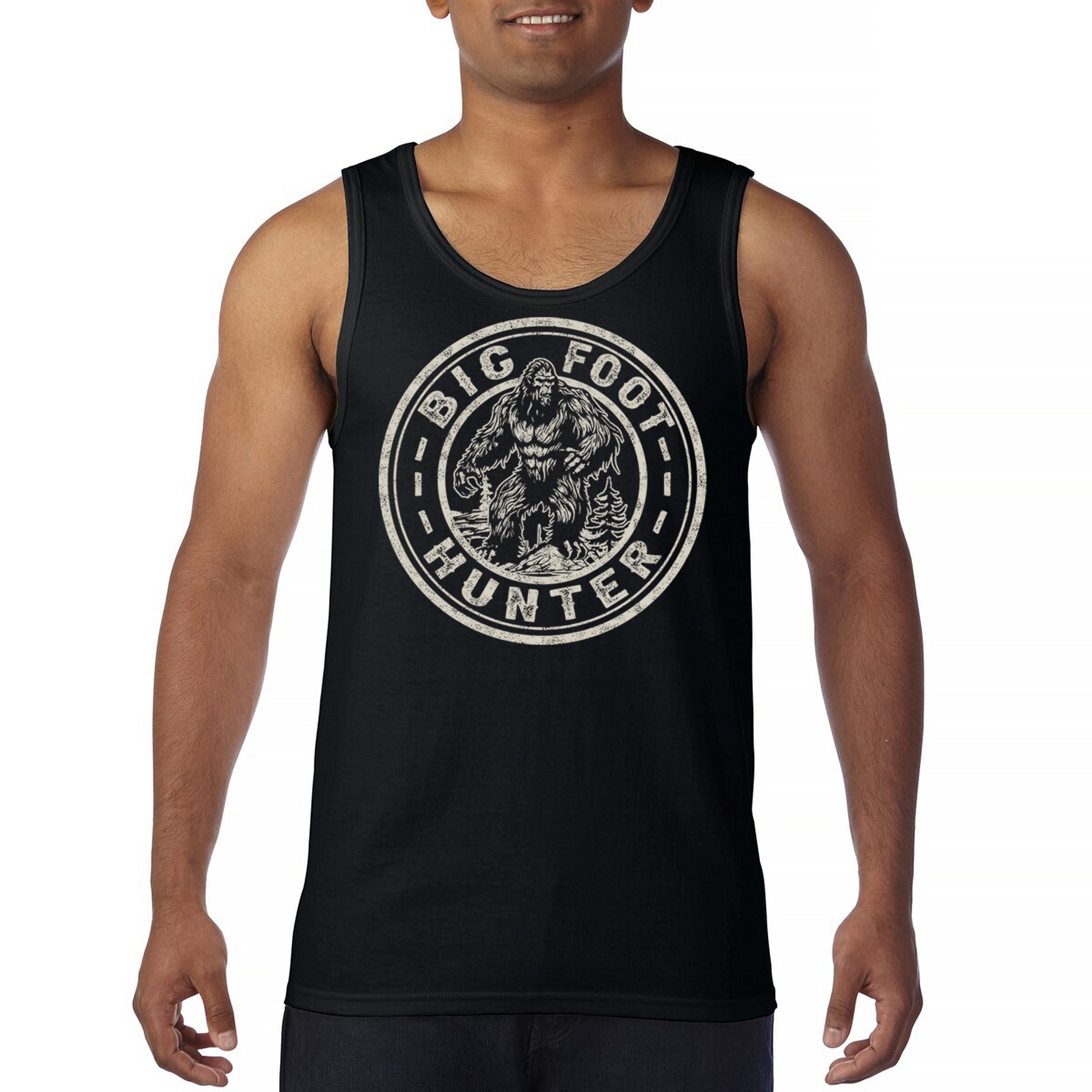 Bigfoot Hunter Tank Top Funny Sasquatch Joke Believe Outdoor Camping Men’s Top