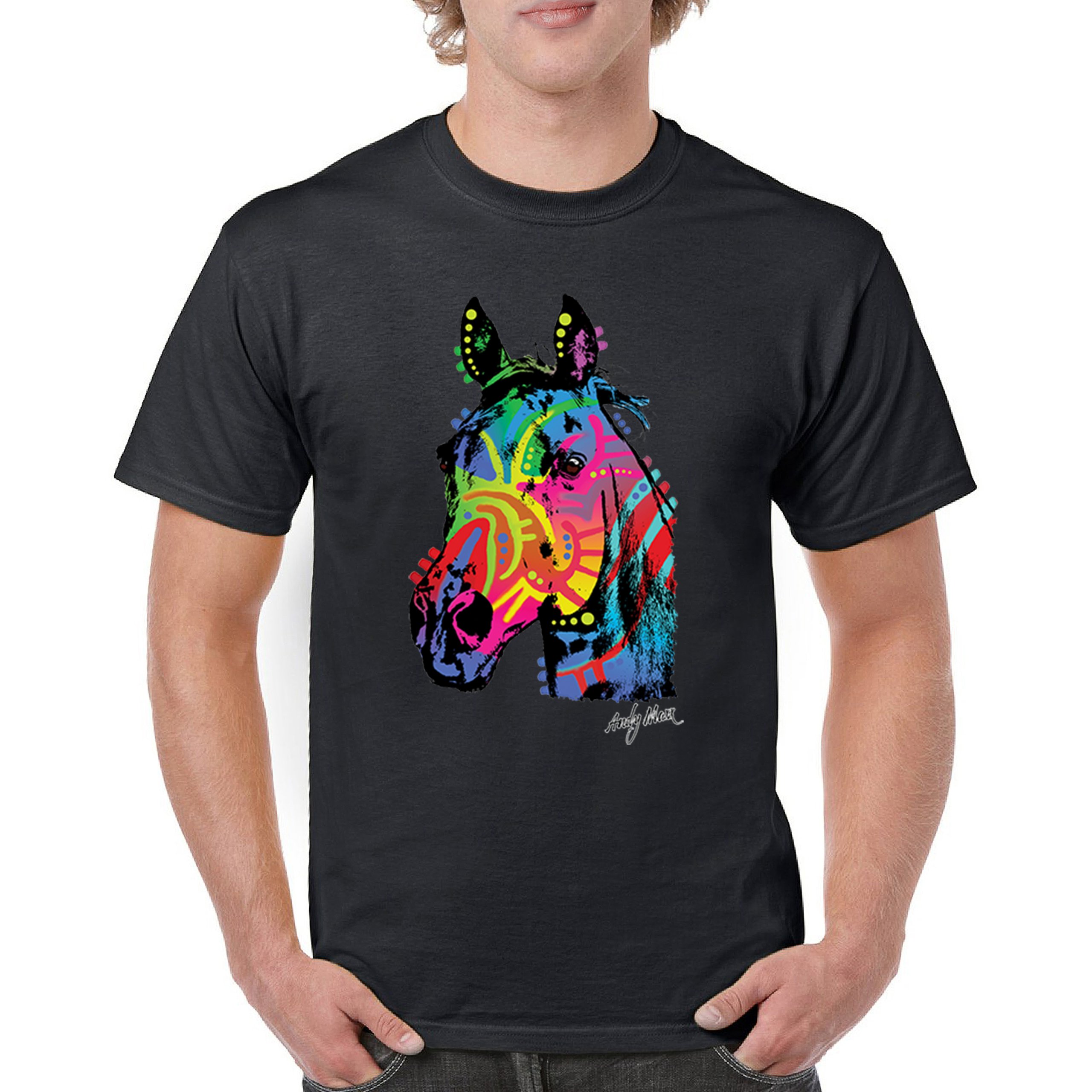 Rainbow Horse T-shirt Dean Russo Colorful Vibrant Cute Neon Animal Men’s Tee