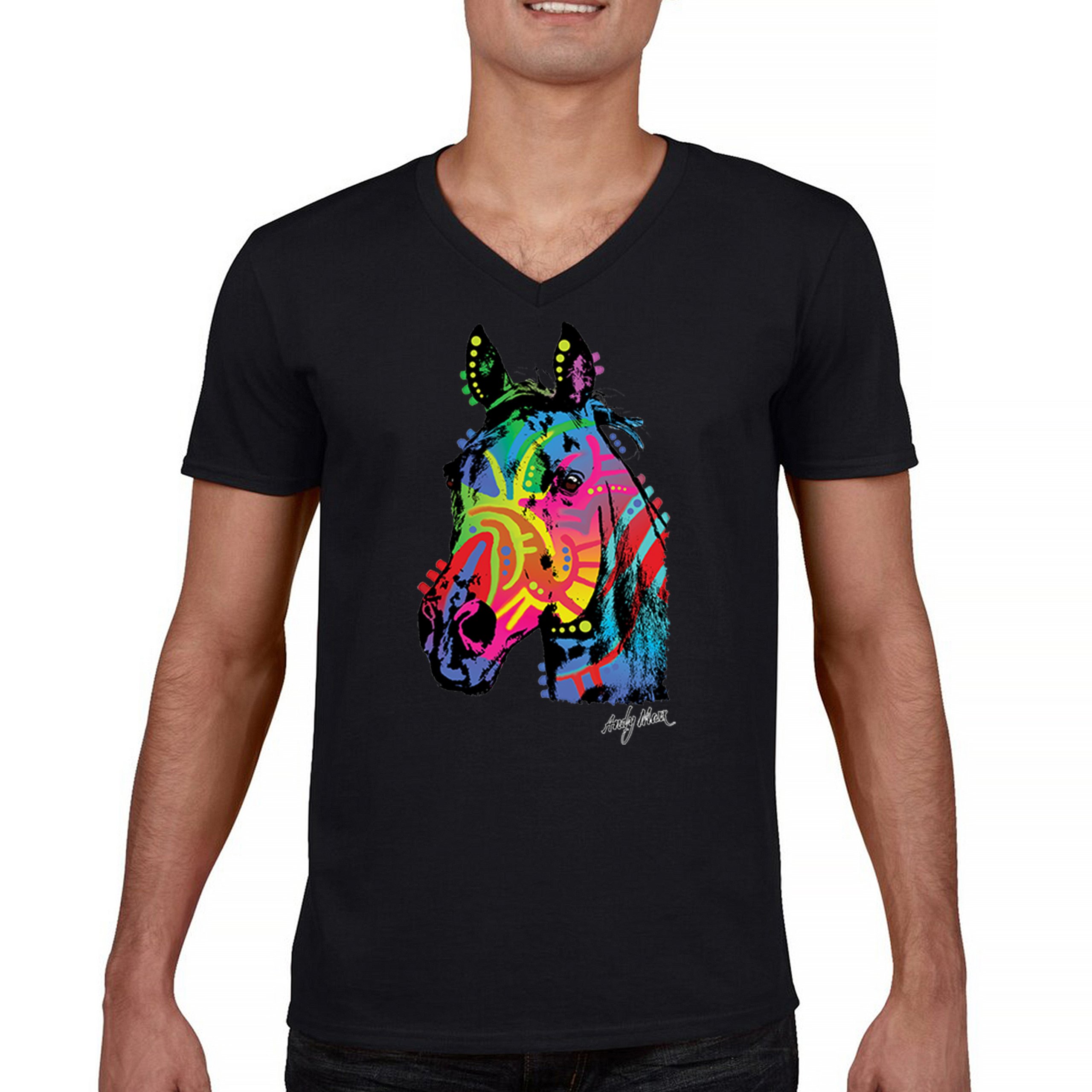 Rainbow Horse V-Neck T-shirt Dean Russo Colorful Vibrant Cute Neon Animal Tee