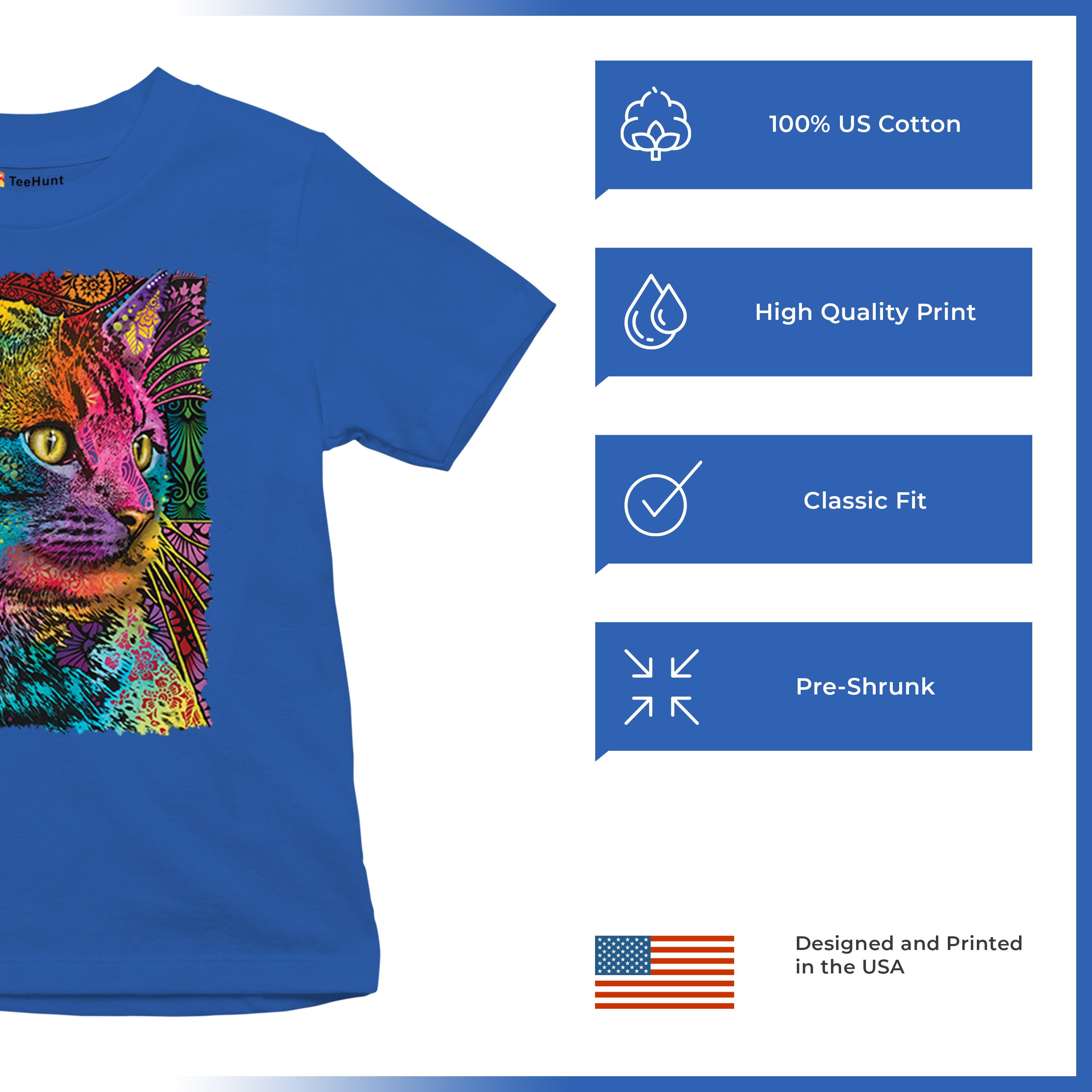 Lovable Cat Youth T-shirt Dean Russo Colorful Felis Catus Pattern Art Kids - Picture 42 of 50