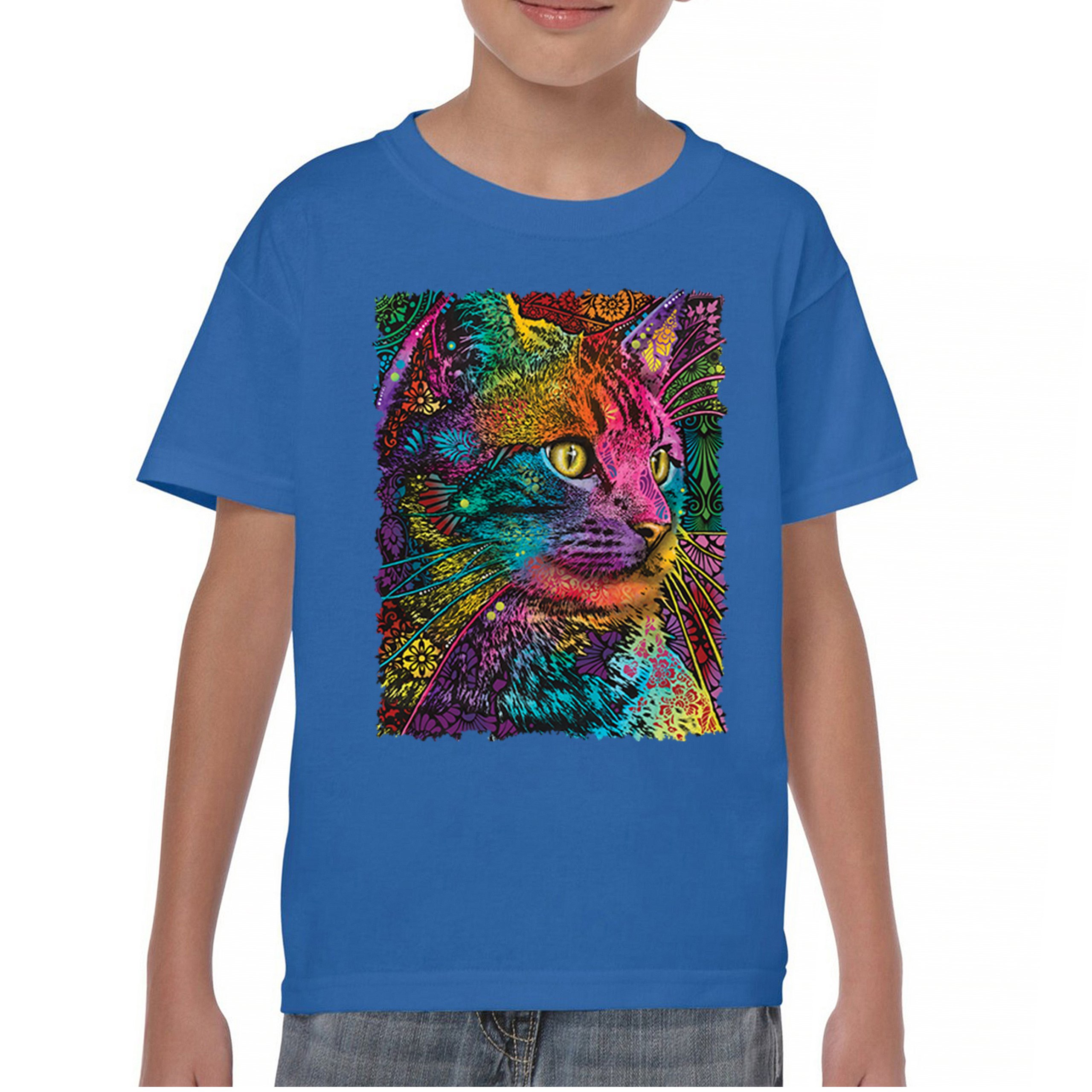 Lovable Cat Youth T-shirt Dean Russo Colorful Felis Catus Pattern Art Kids - Picture 37 of 50
