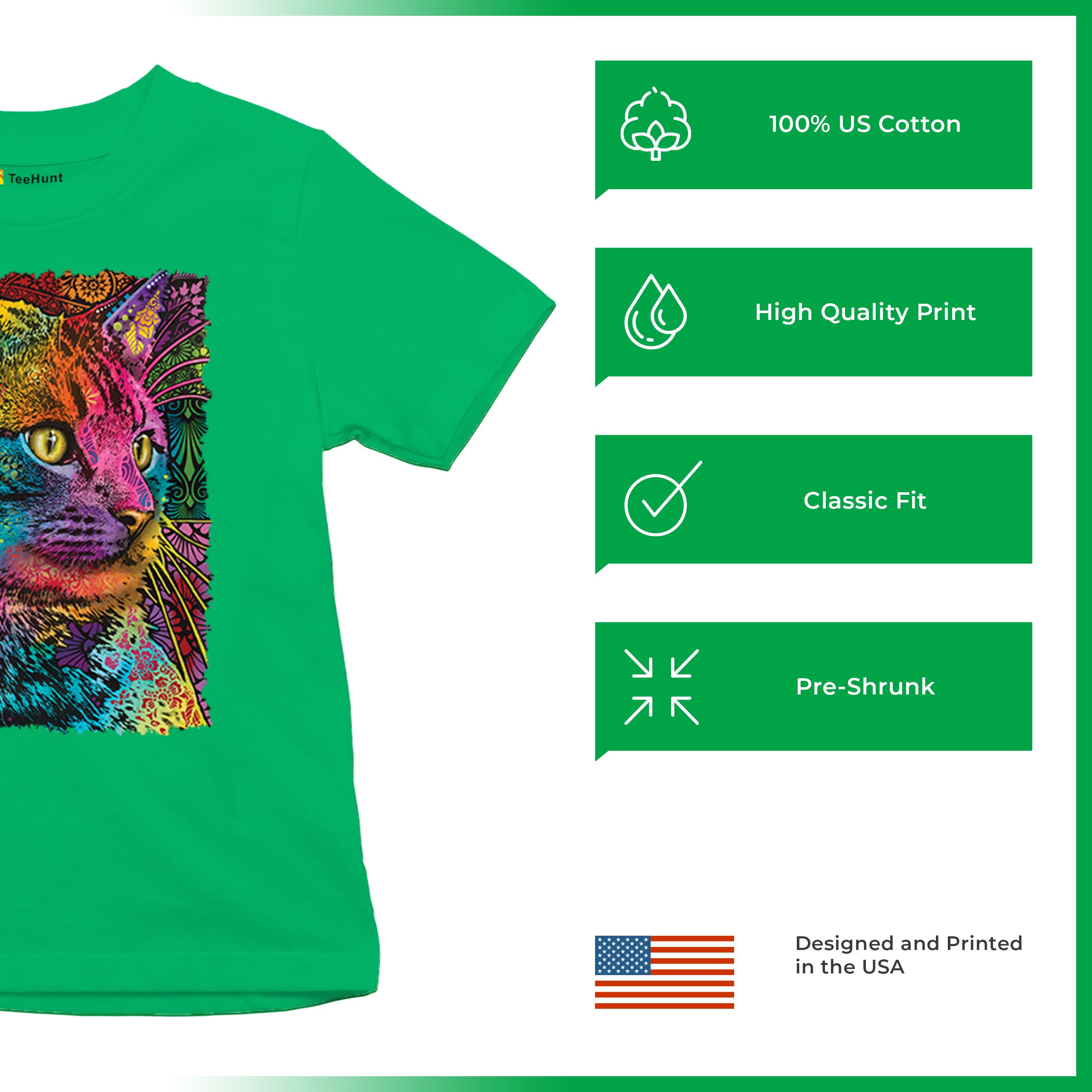 Lovable Cat Youth T-shirt Dean Russo Colorful Felis Catus Pattern Art Kids - Picture 35 of 50
