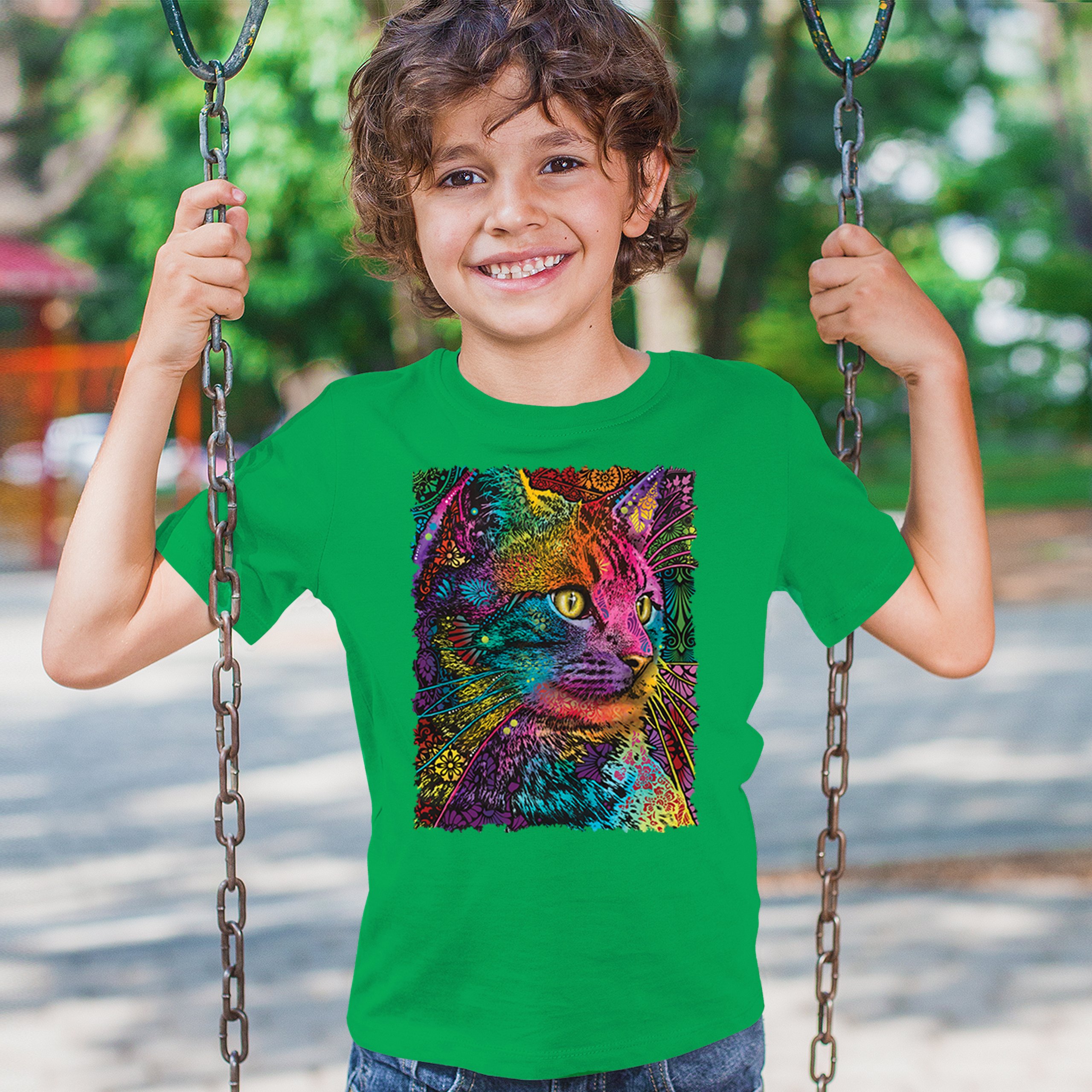 Lovable Cat Youth T-shirt Dean Russo Colorful Felis Catus Pattern Art Kids - Picture 33 of 50