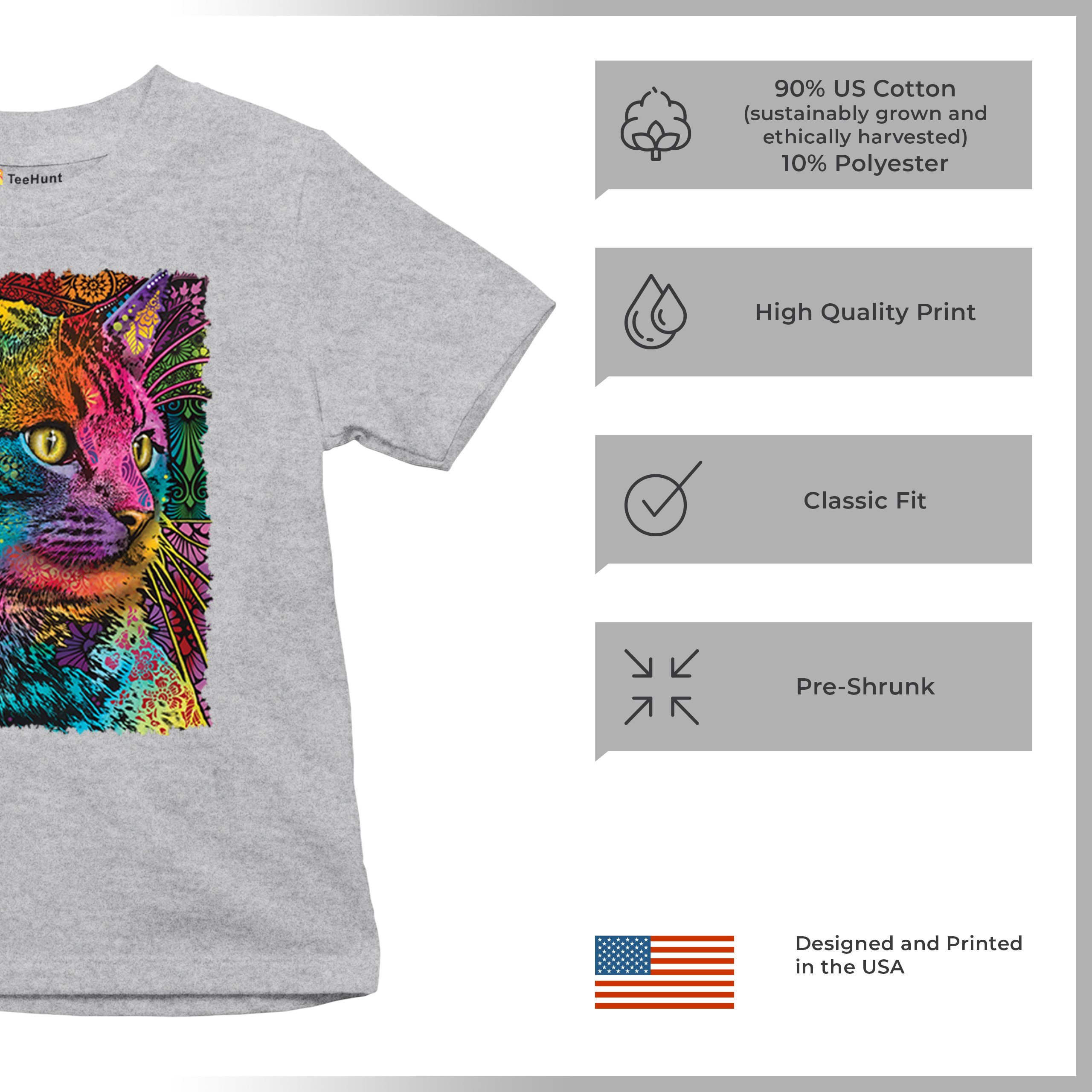 Lovable Cat Youth T-shirt Dean Russo Colorful Felis Catus Pattern Art Kids - Picture 14 of 50