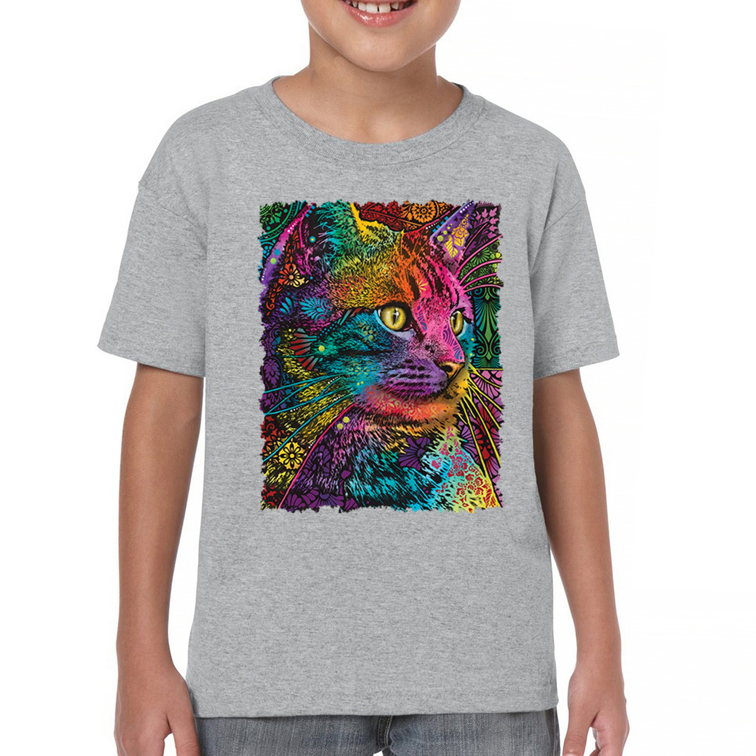 Lovable Cat Youth T-shirt Dean Russo Colorful Felis Catus Pattern Art Kids - Picture 9 of 50