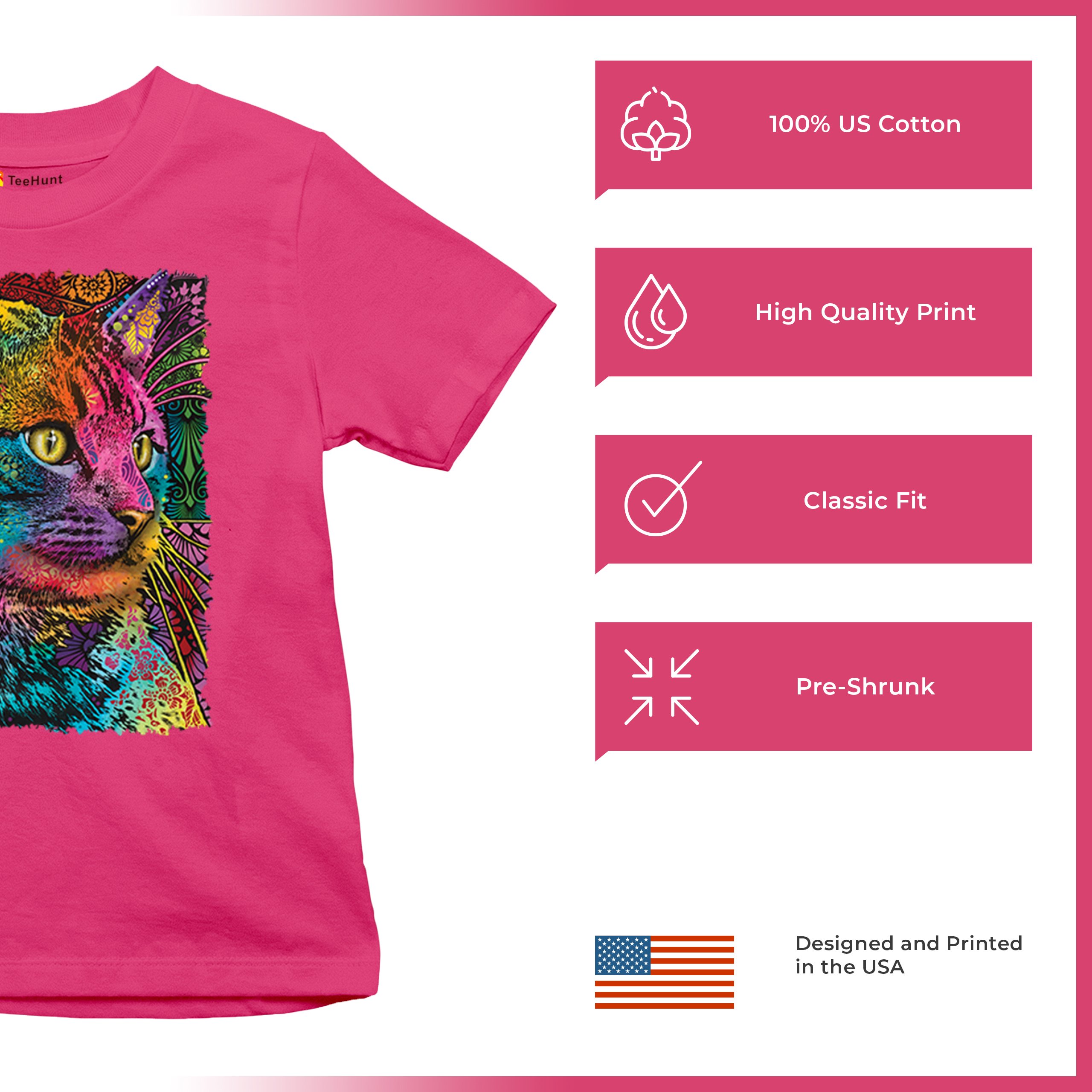 Lovable Cat Youth T-shirt Dean Russo Colorful Felis Catus Pattern Art Kids - Picture 49 of 50