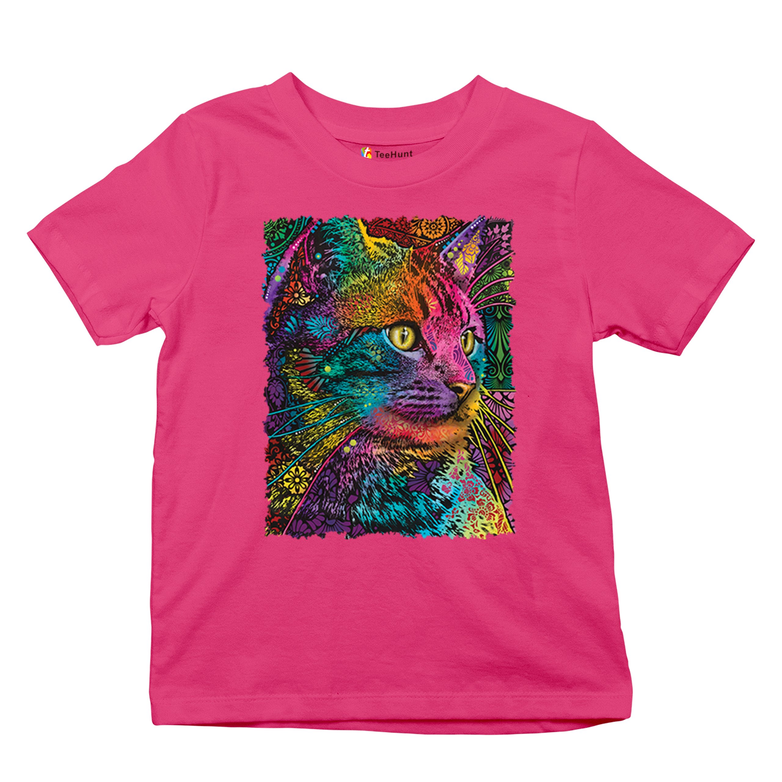 Lovable Cat Youth T-shirt Dean Russo Colorful Felis Catus Pattern Art Kids - Picture 48 of 50