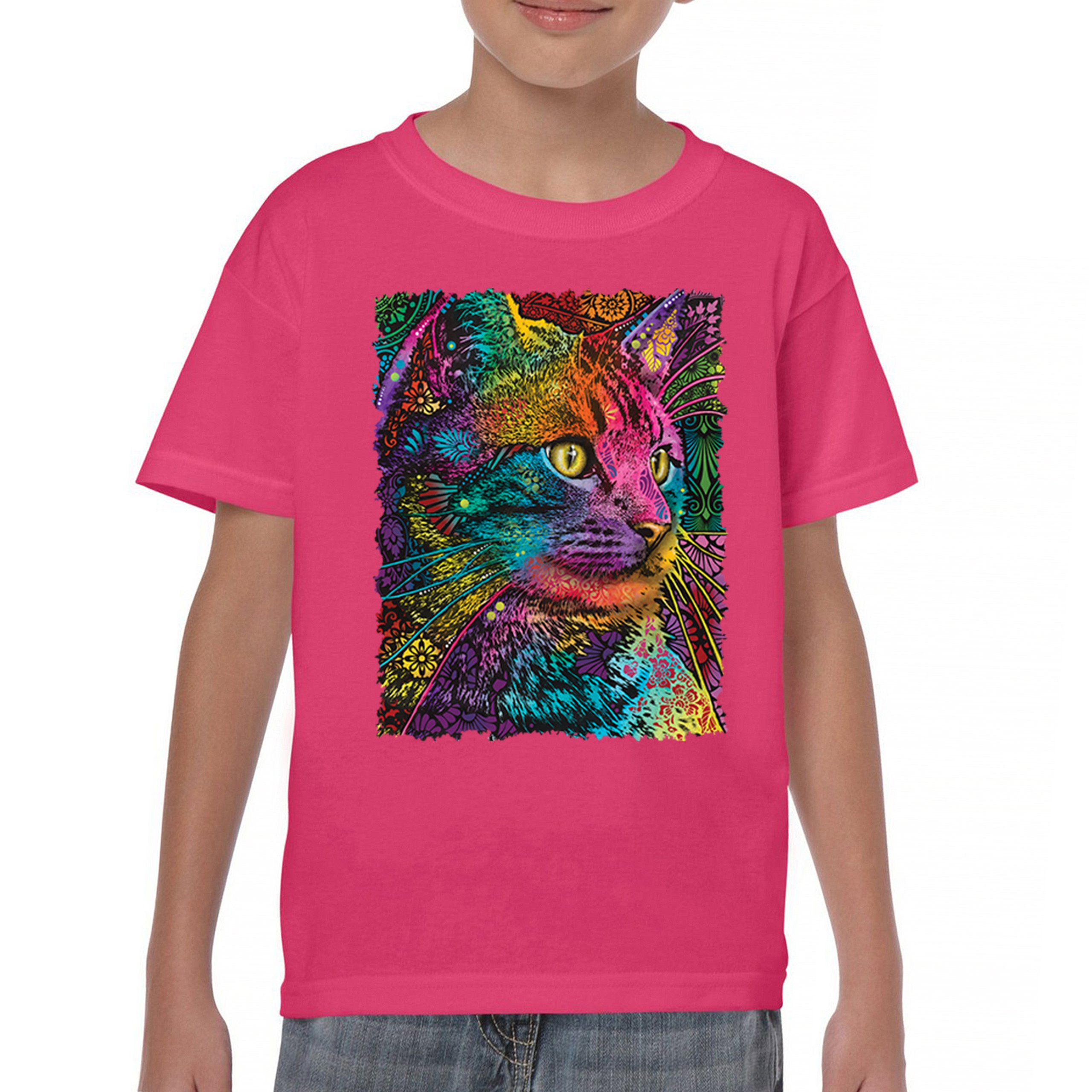 Lovable Cat Youth T-shirt Dean Russo Colorful Felis Catus Pattern Art Kids - Picture 44 of 50