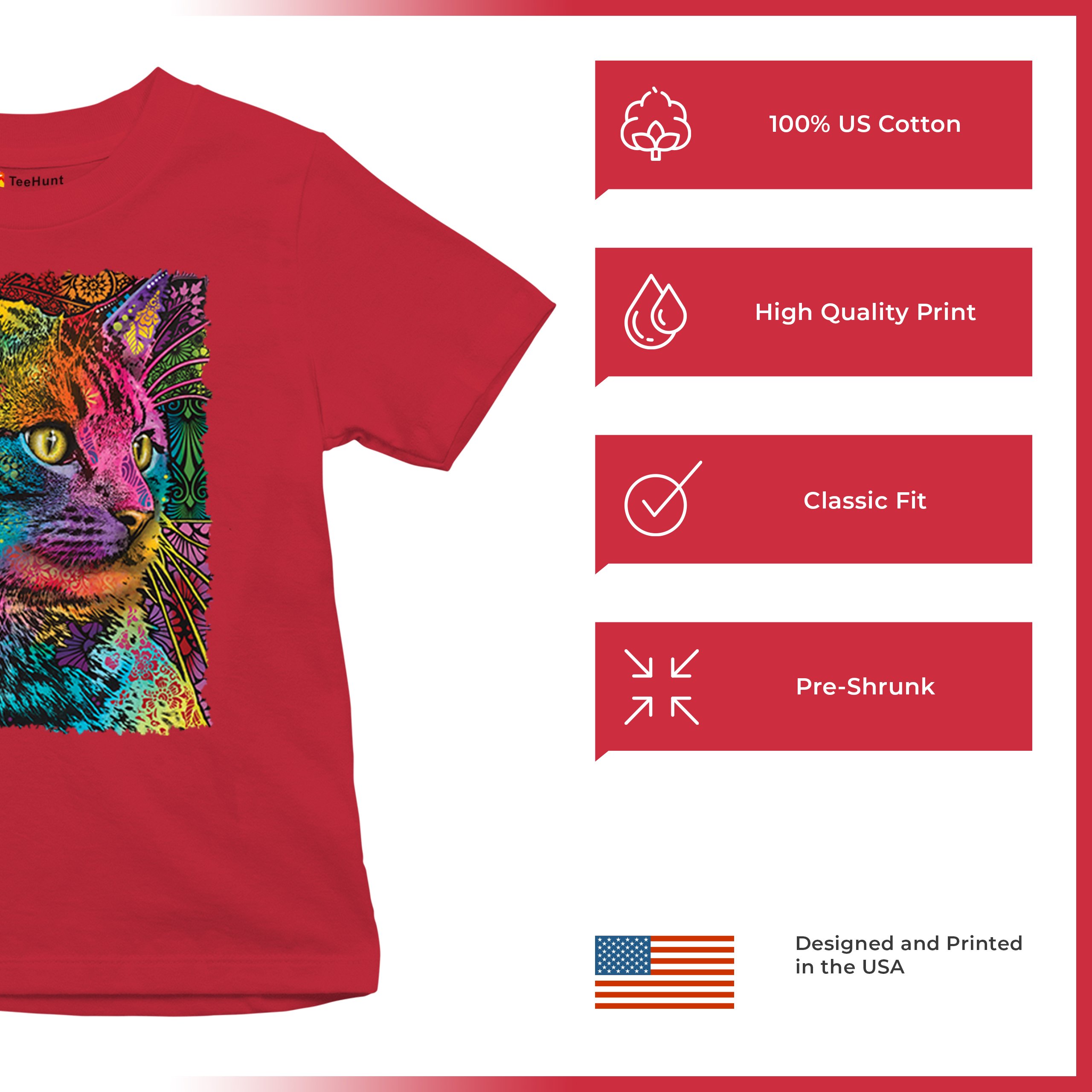 Lovable Cat Youth T-shirt Dean Russo Colorful Felis Catus Pattern Art Kids - Picture 21 of 50