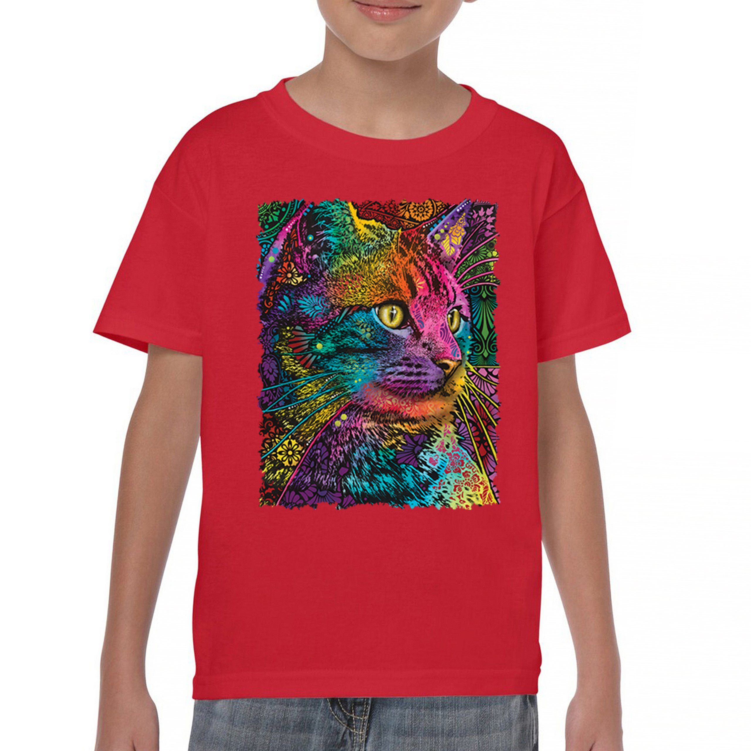 Lovable Cat Youth T-shirt Dean Russo Colorful Felis Catus Pattern Art Kids - Picture 16 of 50
