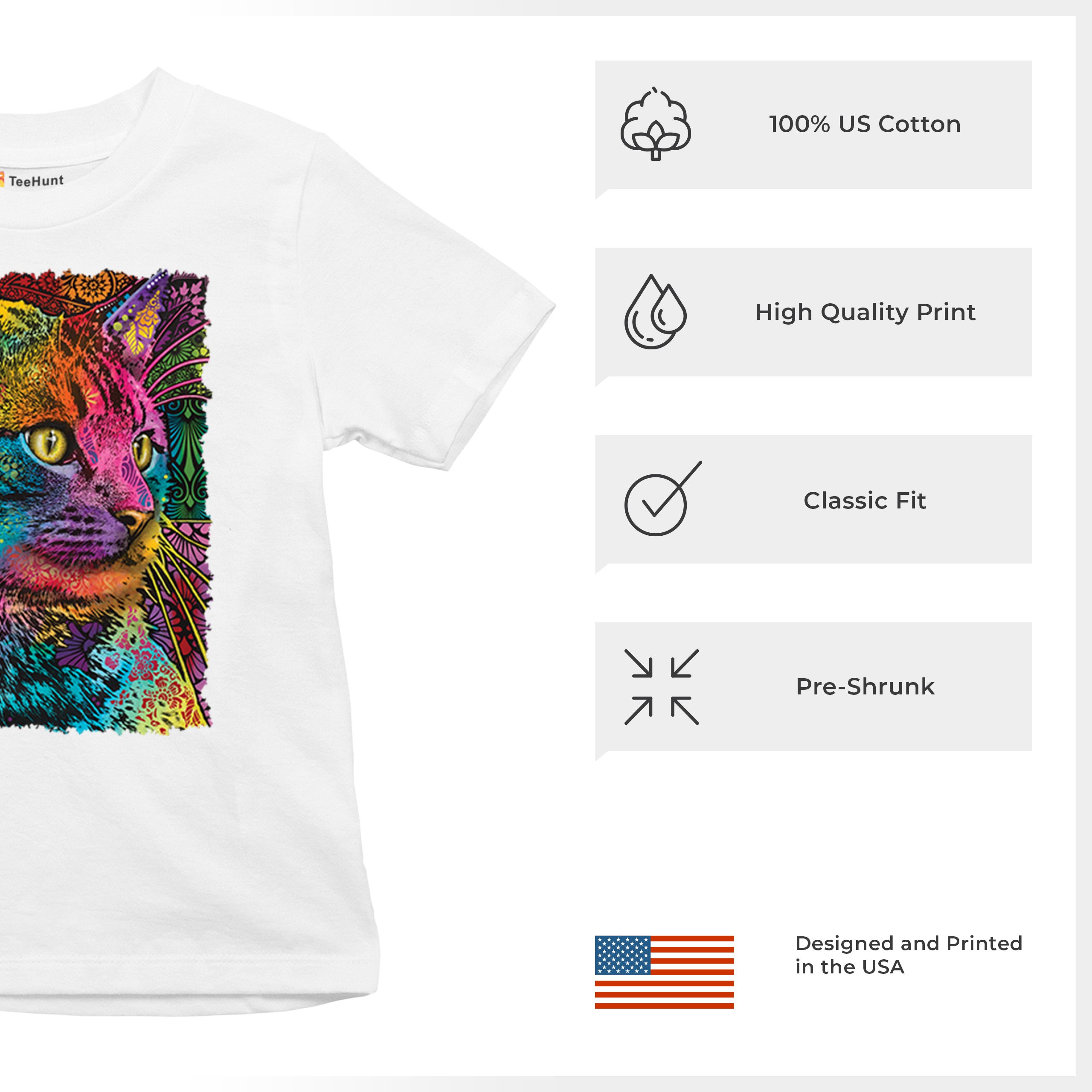Lovable Cat Youth T-shirt Dean Russo Colorful Felis Catus Pattern Art Kids - Picture 28 of 50