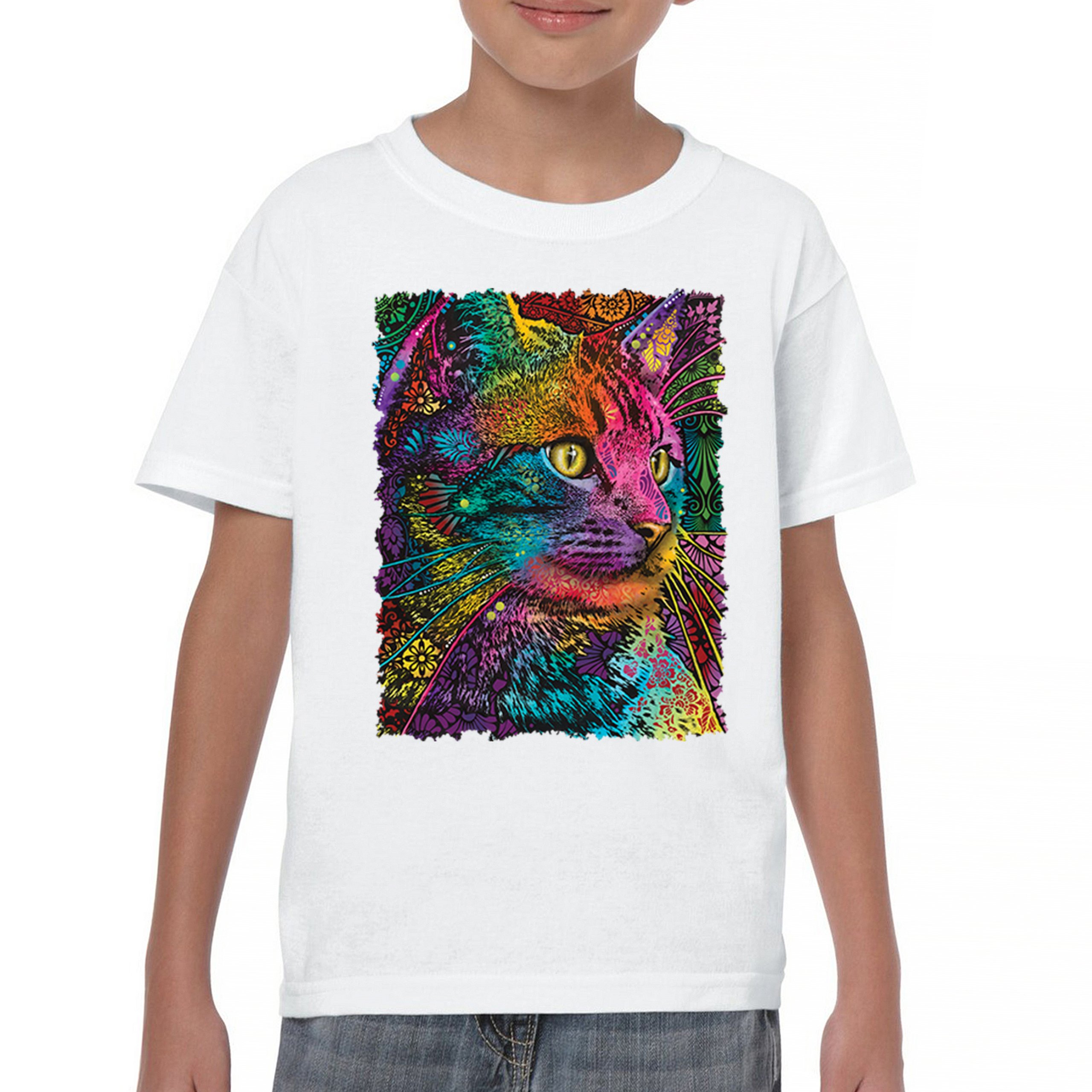 Lovable Cat Youth T-shirt Dean Russo Colorful Felis Catus Pattern Art Kids - Picture 23 of 50