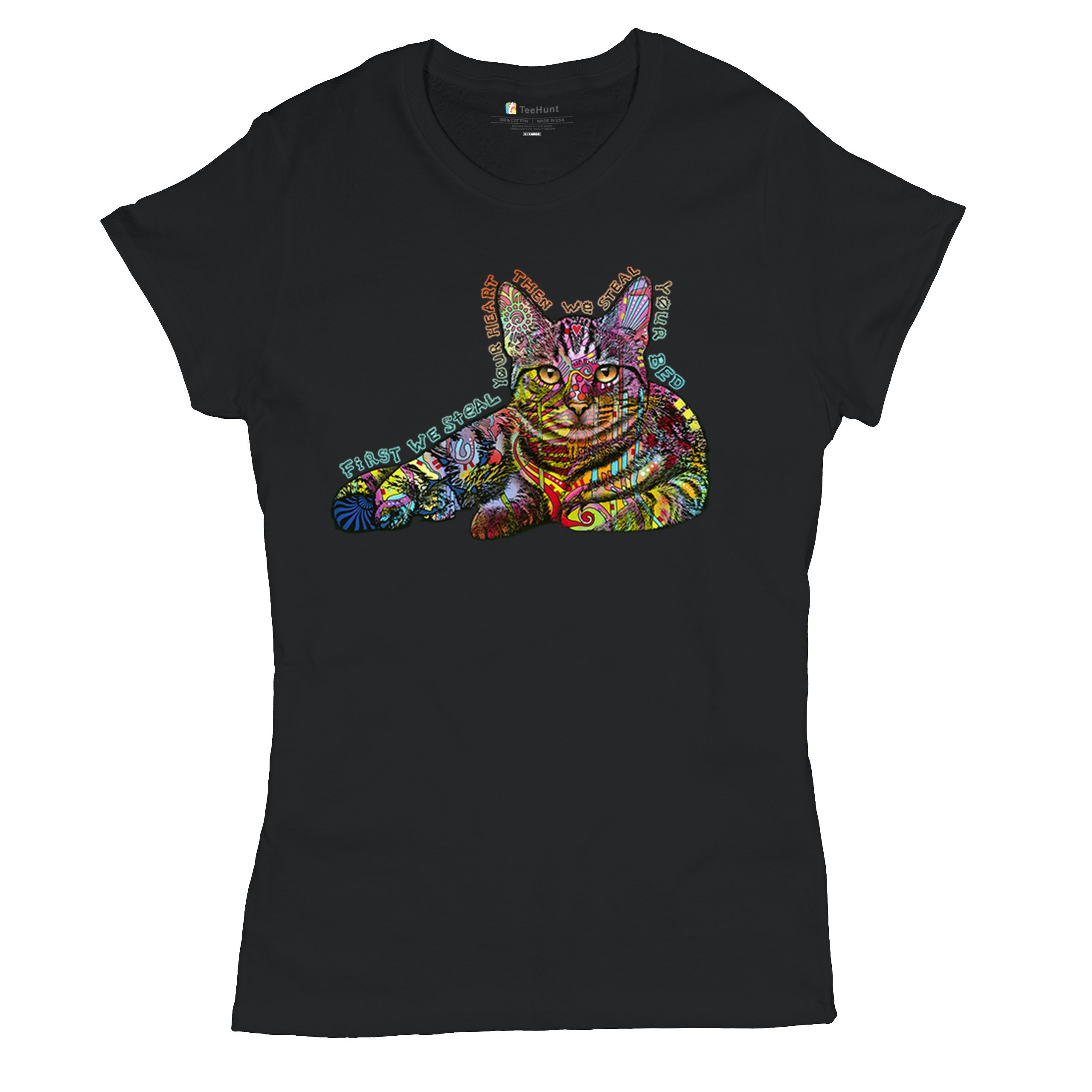 Dean Russo Cute Neon Cat T-Shirt First We Steal Your Heart Kitten Women's Tee