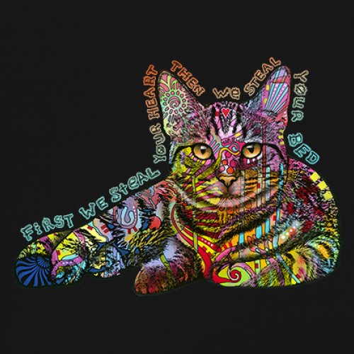 Dean Russo Cute Neon Cat T-Shirt First We Steal Your Heart Kitten Women's Tee