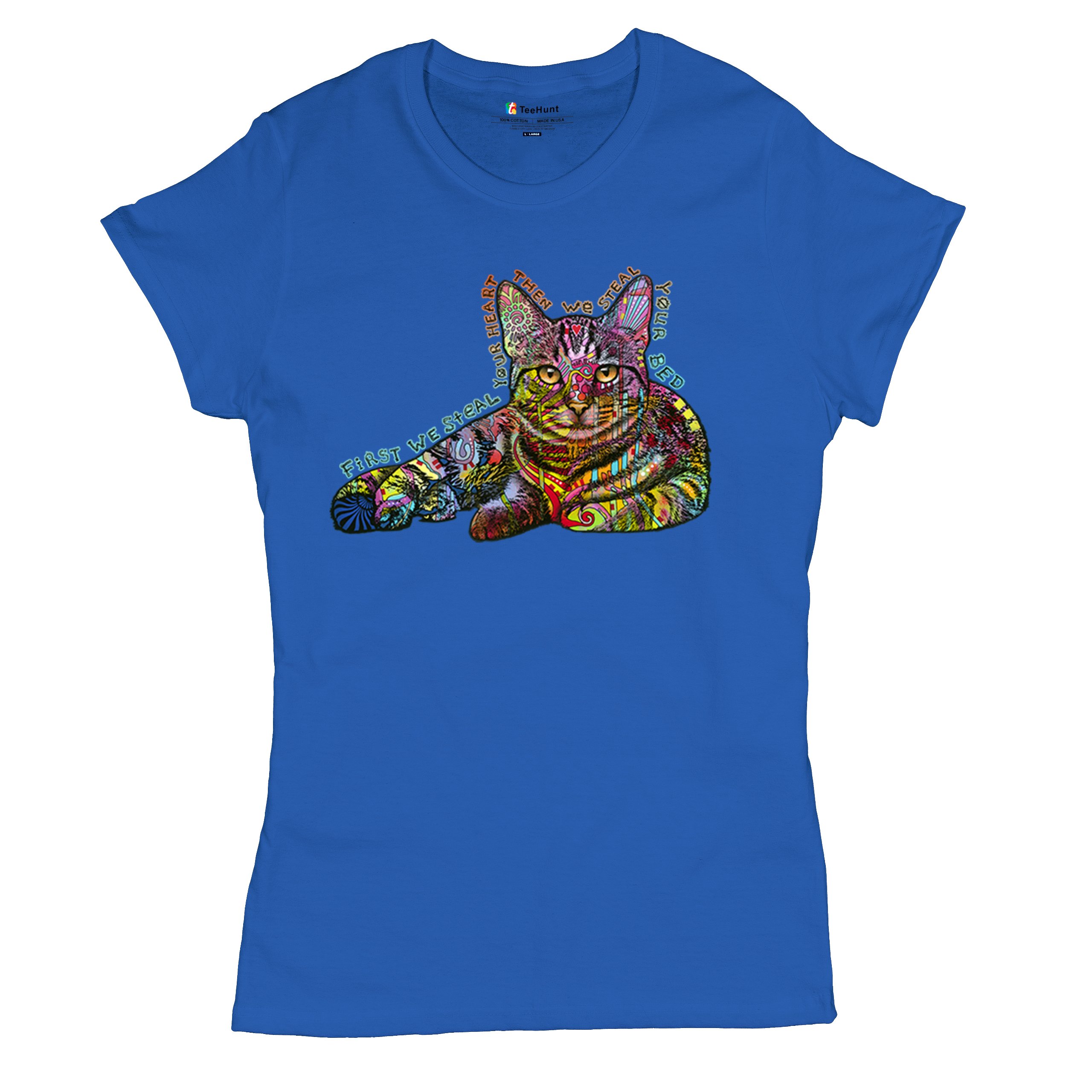 Dean Russo Cute Neon Cat T-Shirt First We Steal Your Heart Kitten Women's Tee