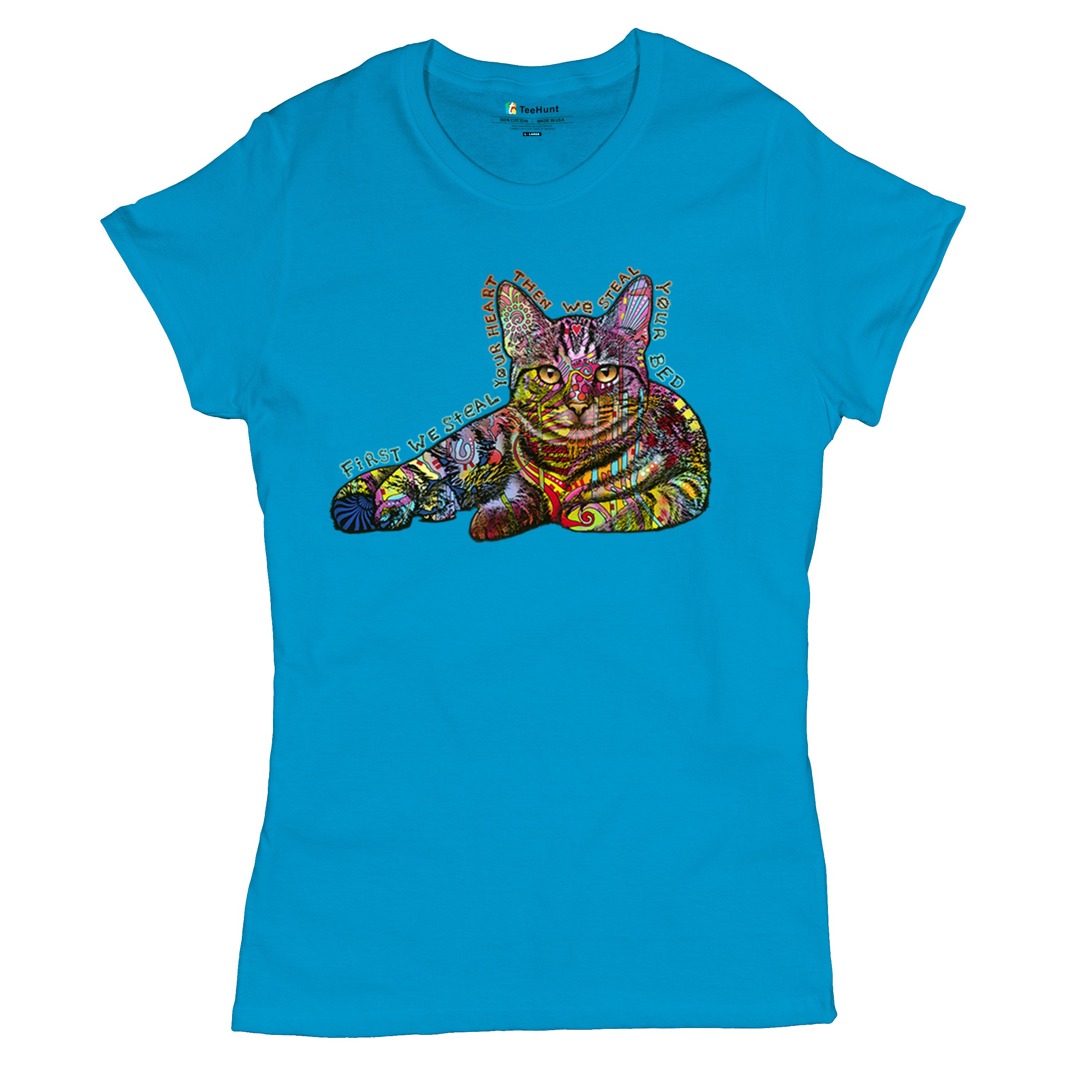 Dean Russo Cute Neon Cat T-Shirt First We Steal Your Heart Kitten Women's Tee