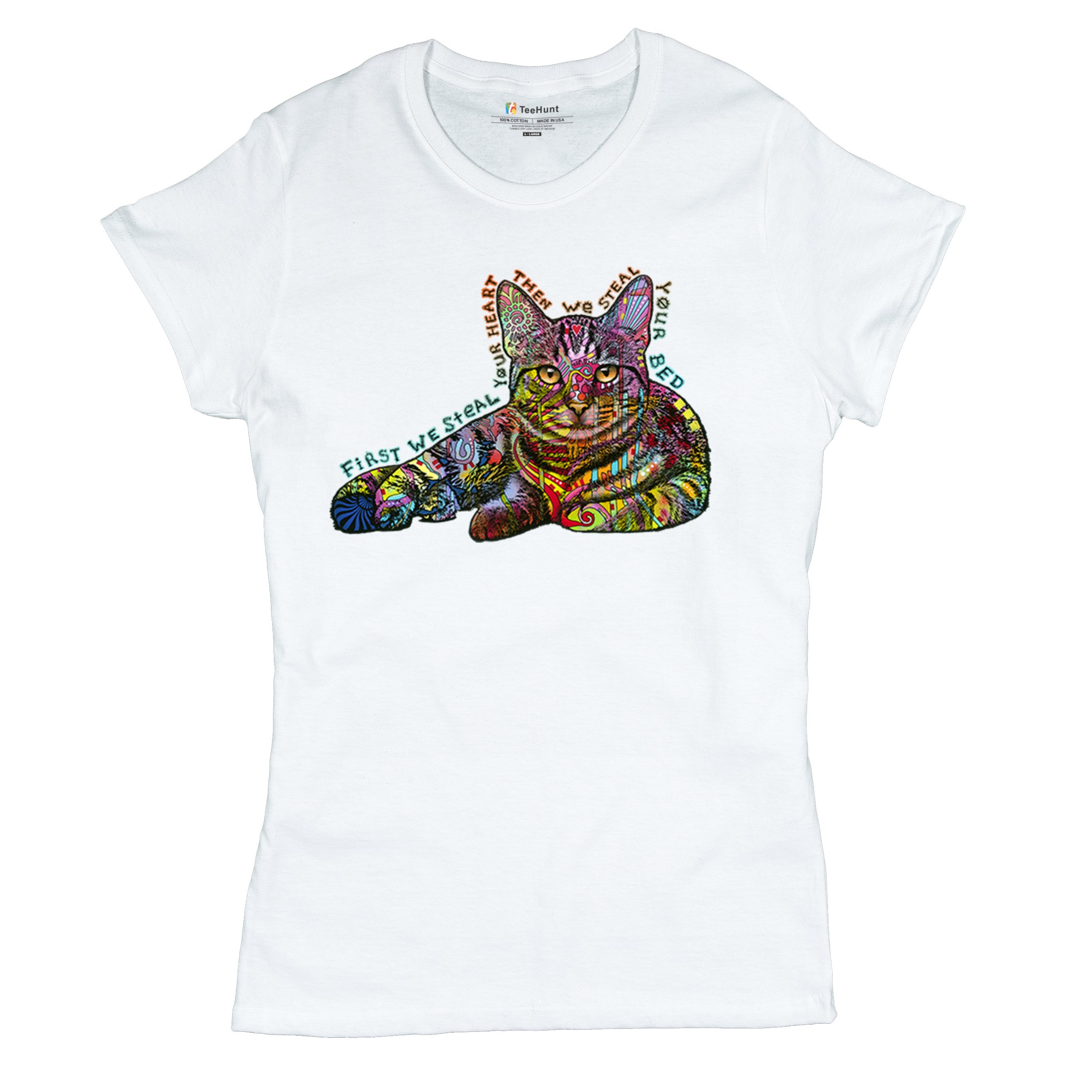 Dean Russo Cute Neon Cat T-Shirt First We Steal Your Heart Kitten Women's Tee