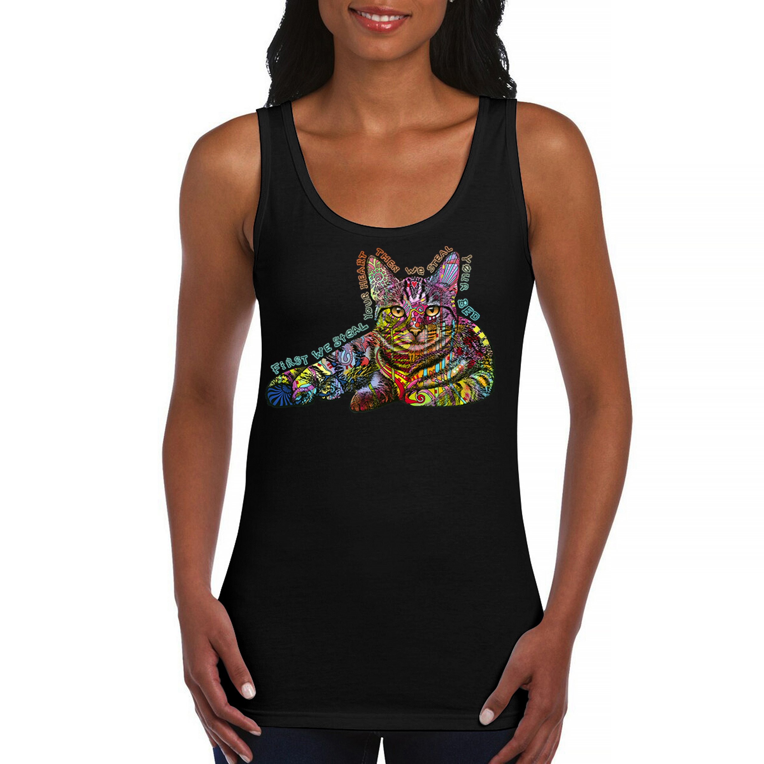 Dean Russo Cute Neon Cat Women’s Tank Top First We Steal Your Heart Kitten