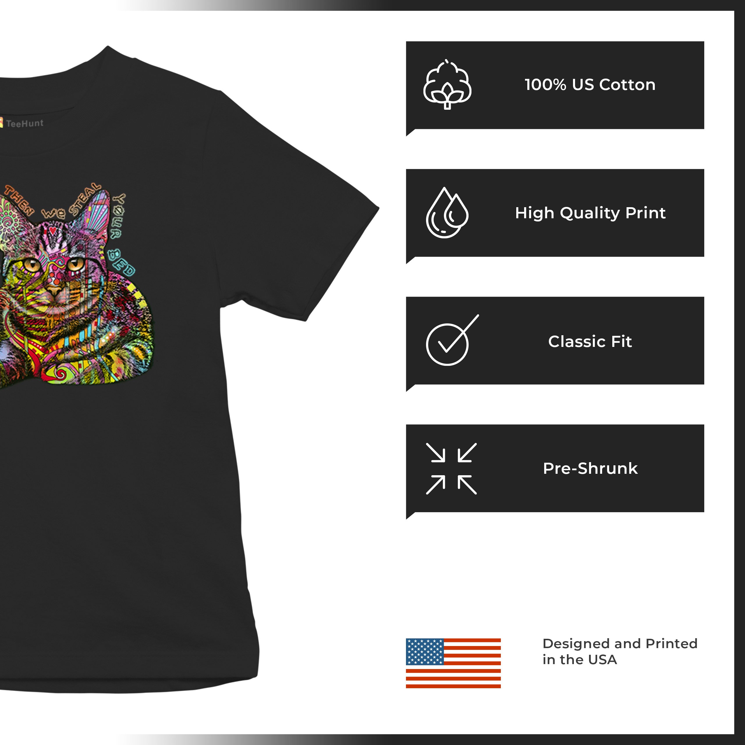 Dean Russo Cute Neon Cat Youth T-shirt First We Steal Your Heart Kitten Kids - Picture 7 of 50