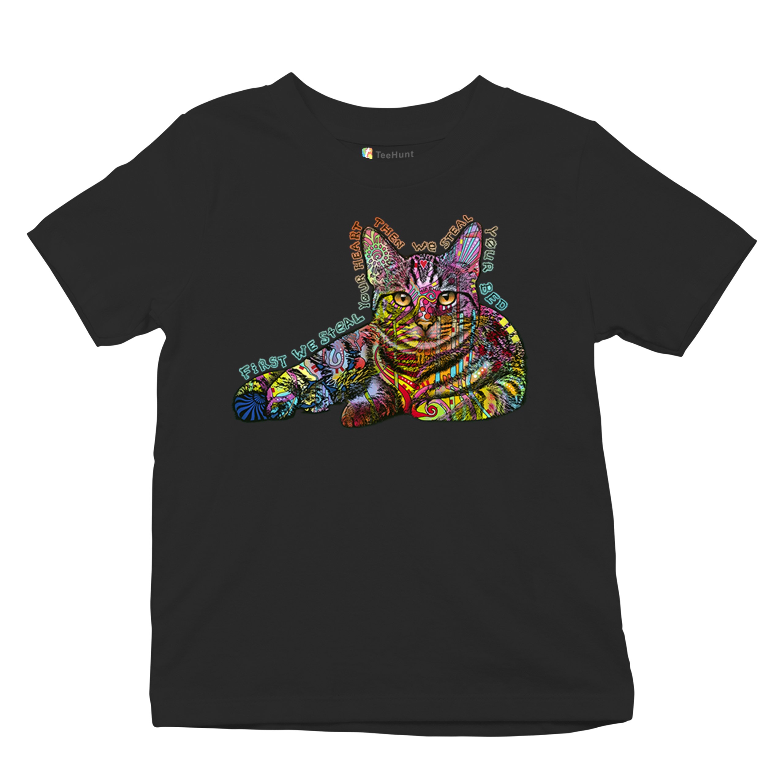 Dean Russo Cute Neon Cat Youth T-shirt First We Steal Your Heart Kitten Kids - Picture 6 of 50