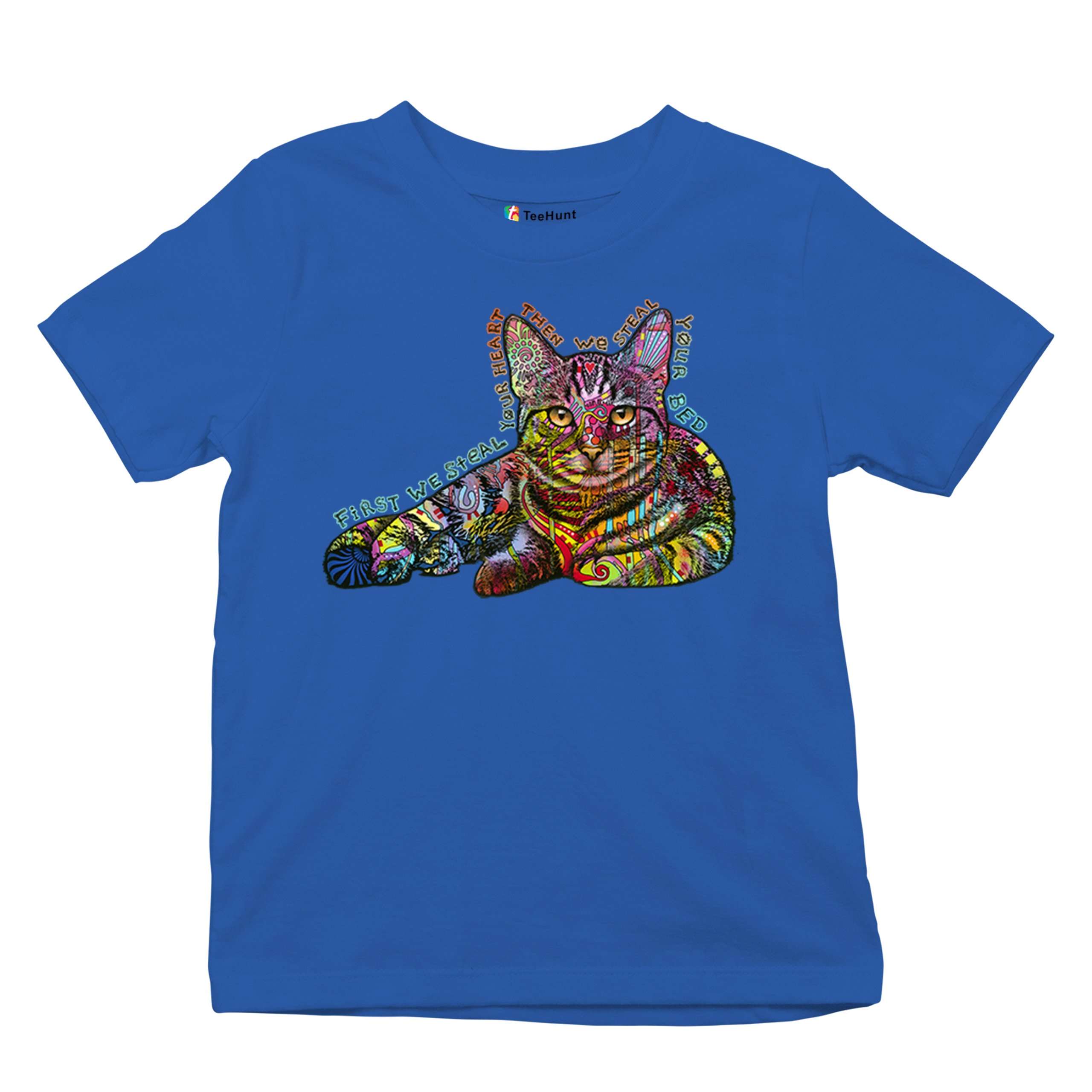Dean Russo Cute Neon Cat Youth T-shirt First We Steal Your Heart Kitten Kids - Picture 41 of 50