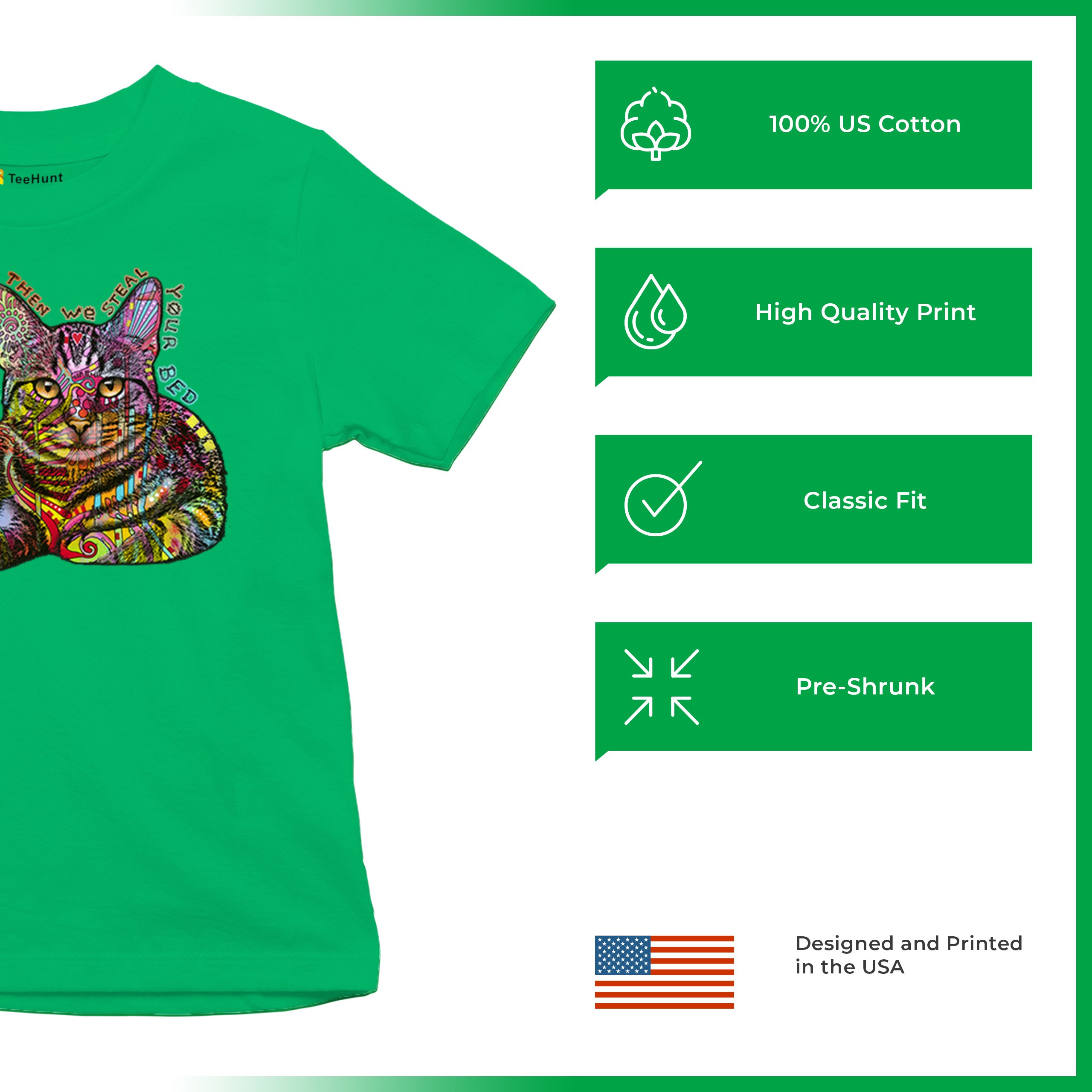 Dean Russo Cute Neon Cat Youth T-shirt First We Steal Your Heart Kitten Kids - Picture 35 of 50