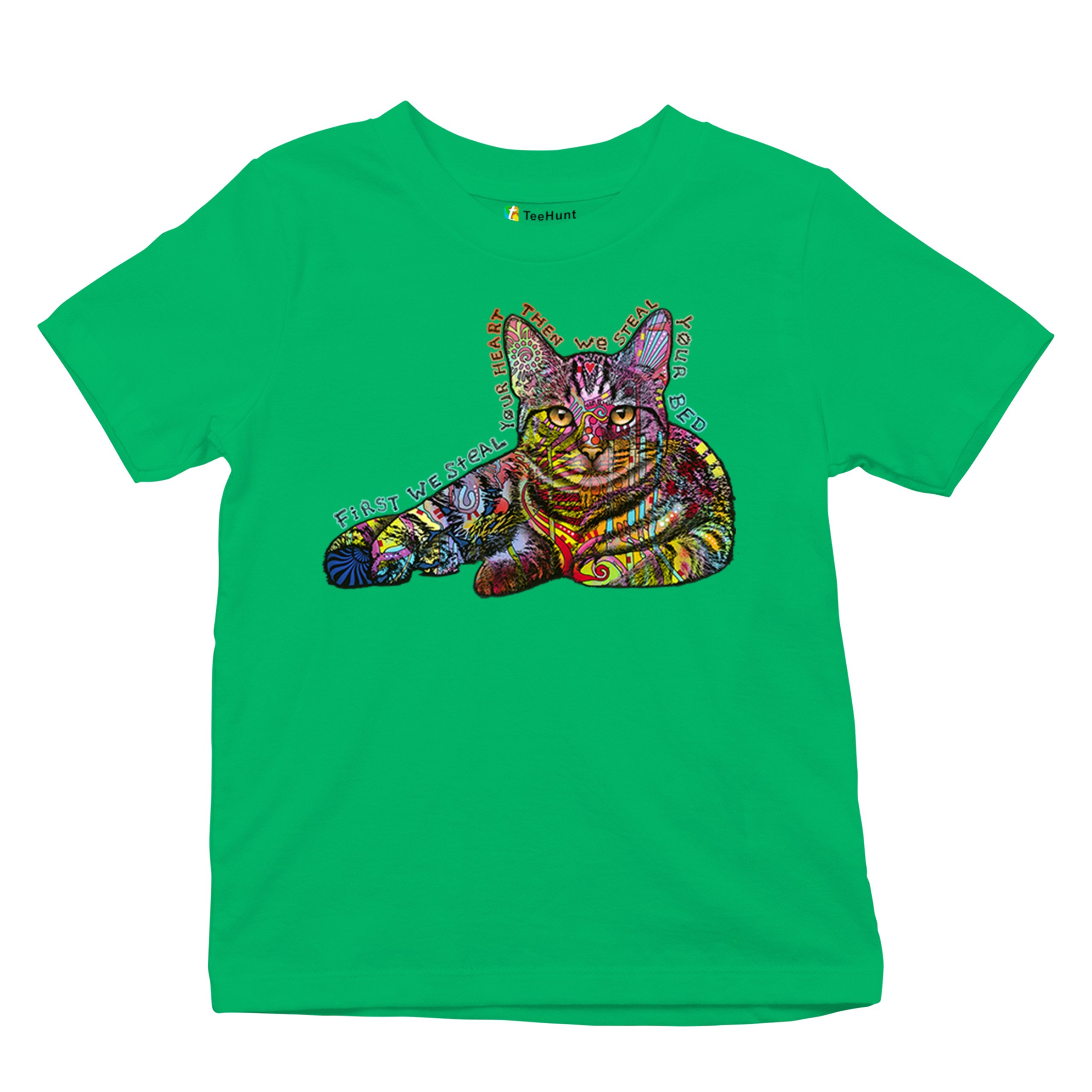 Dean Russo Cute Neon Cat Youth T-shirt First We Steal Your Heart Kitten Kids - Picture 34 of 50