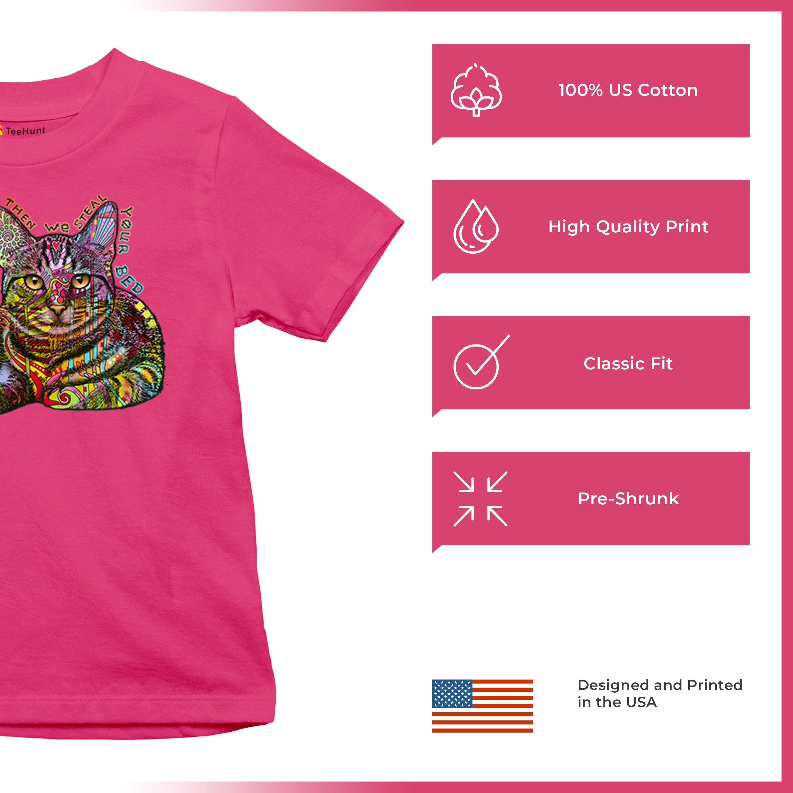 Dean Russo Cute Neon Cat Youth T-shirt First We Steal Your Heart Kitten Kids - Picture 49 of 50