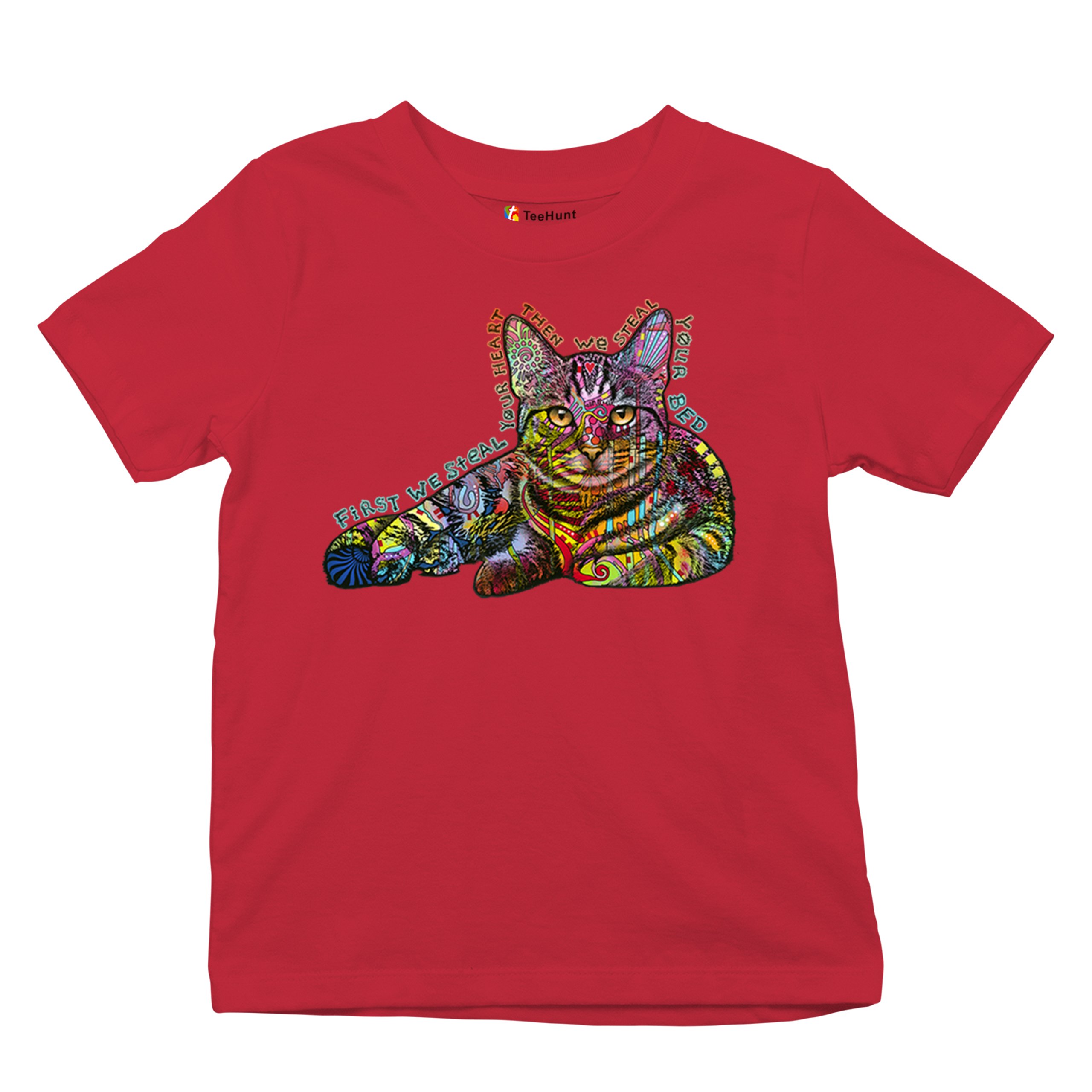 Dean Russo Cute Neon Cat Youth T-shirt First We Steal Your Heart Kitten Kids - Picture 20 of 50