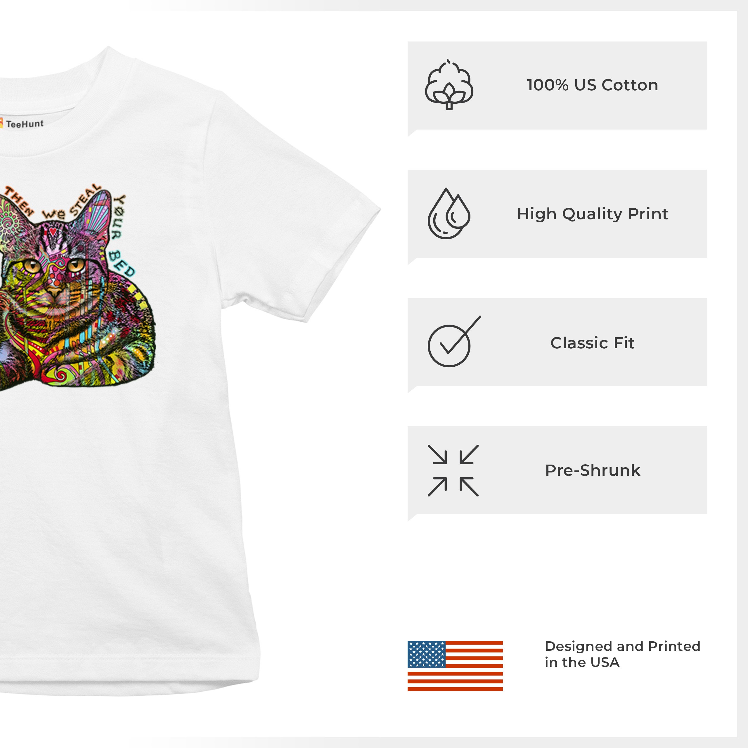 Dean Russo Cute Neon Cat Youth T-shirt First We Steal Your Heart Kitten Kids - Picture 28 of 50