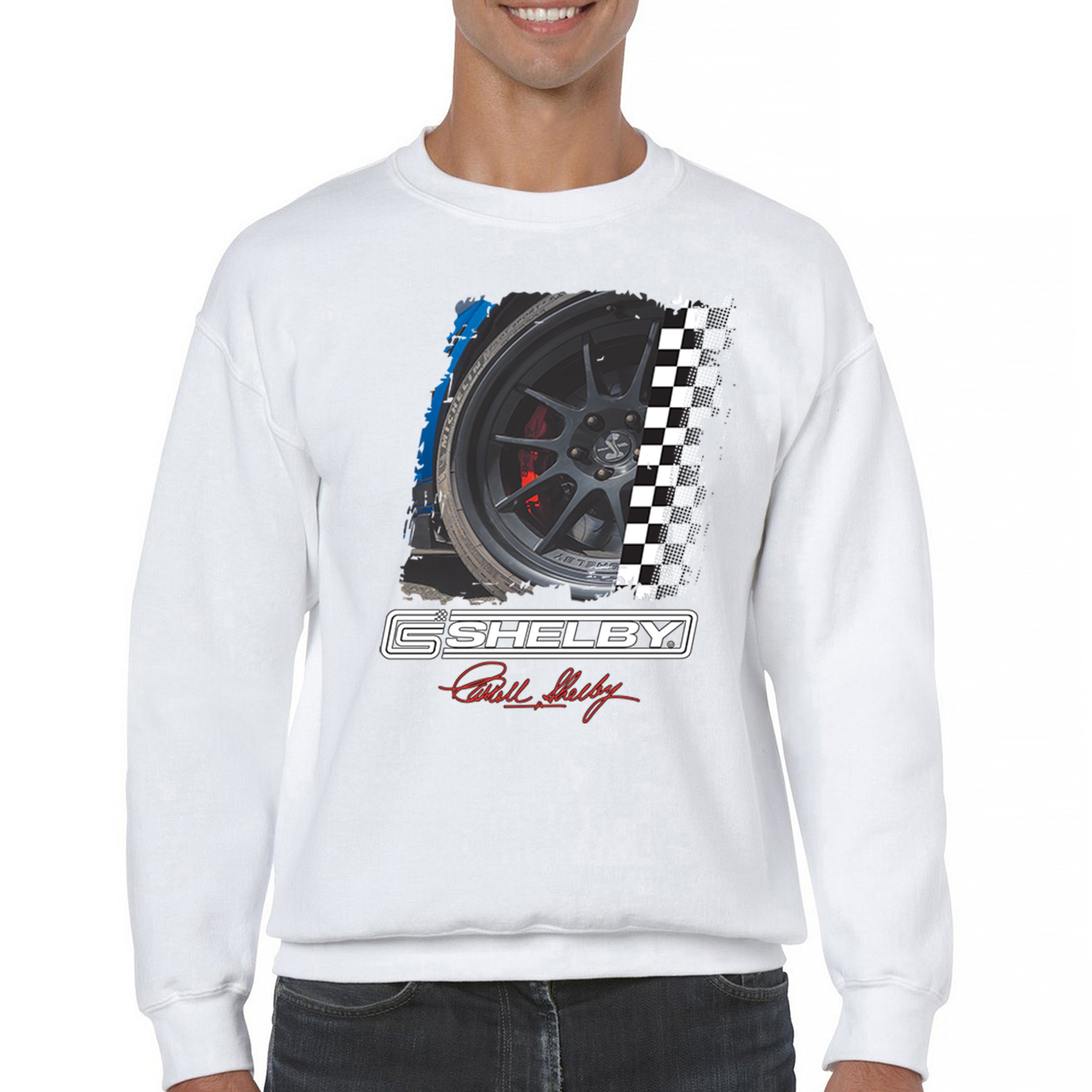 Shelby Wheel Sweatshirt Racing Mustang Cobra GT500 GT Powered by Ford Crewneck