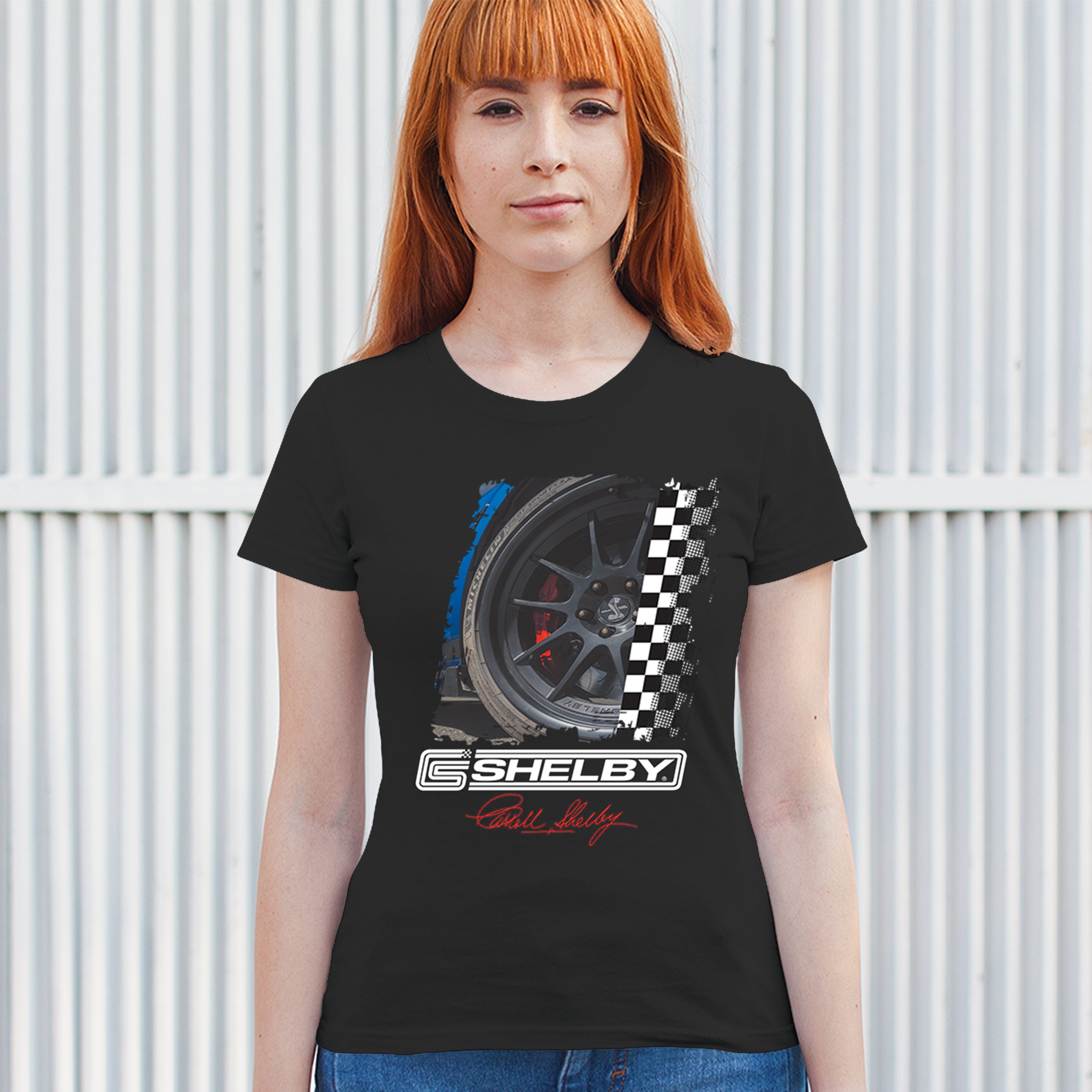 Shelby Wheel T-Shirt Racing Mustang Cobra GT500 GT Powered by Ford