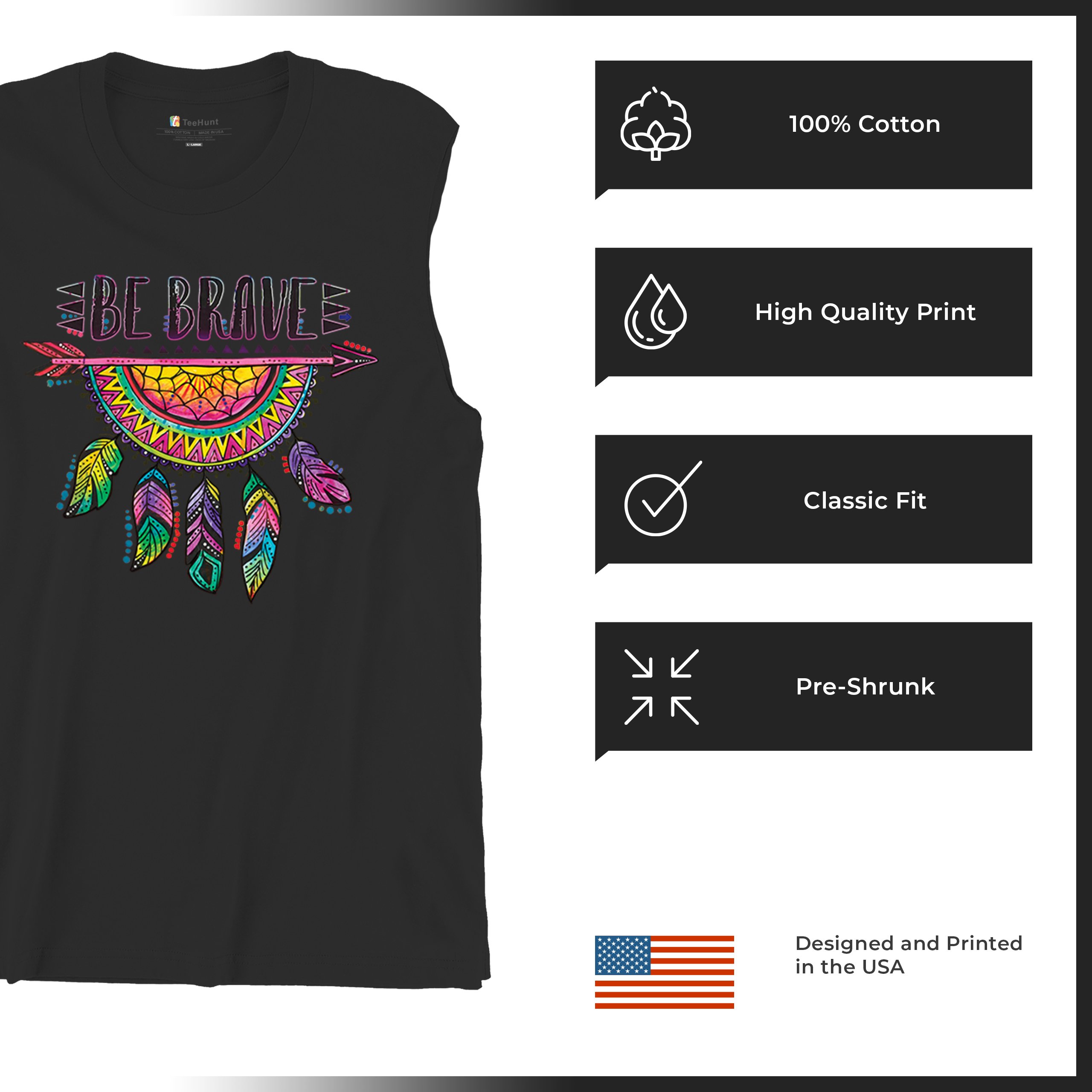 Be Brave Dream Catcher Muscle Shirt Dean Russo Motivation Feather Men's - Picture 7 of 43