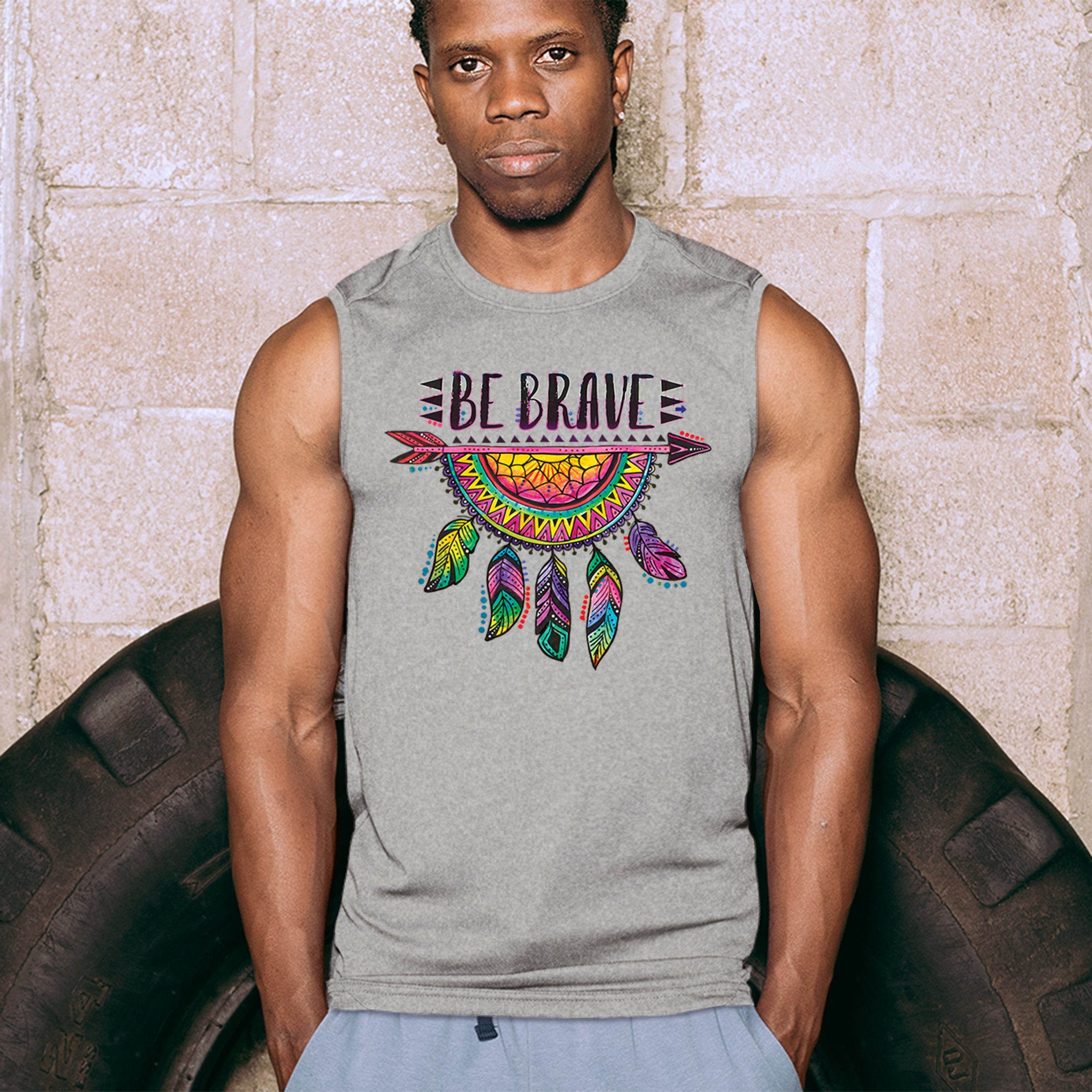 Be Brave Dream Catcher Muscle Shirt Dean Russo Motivation Feather Men's - Picture 12 of 43