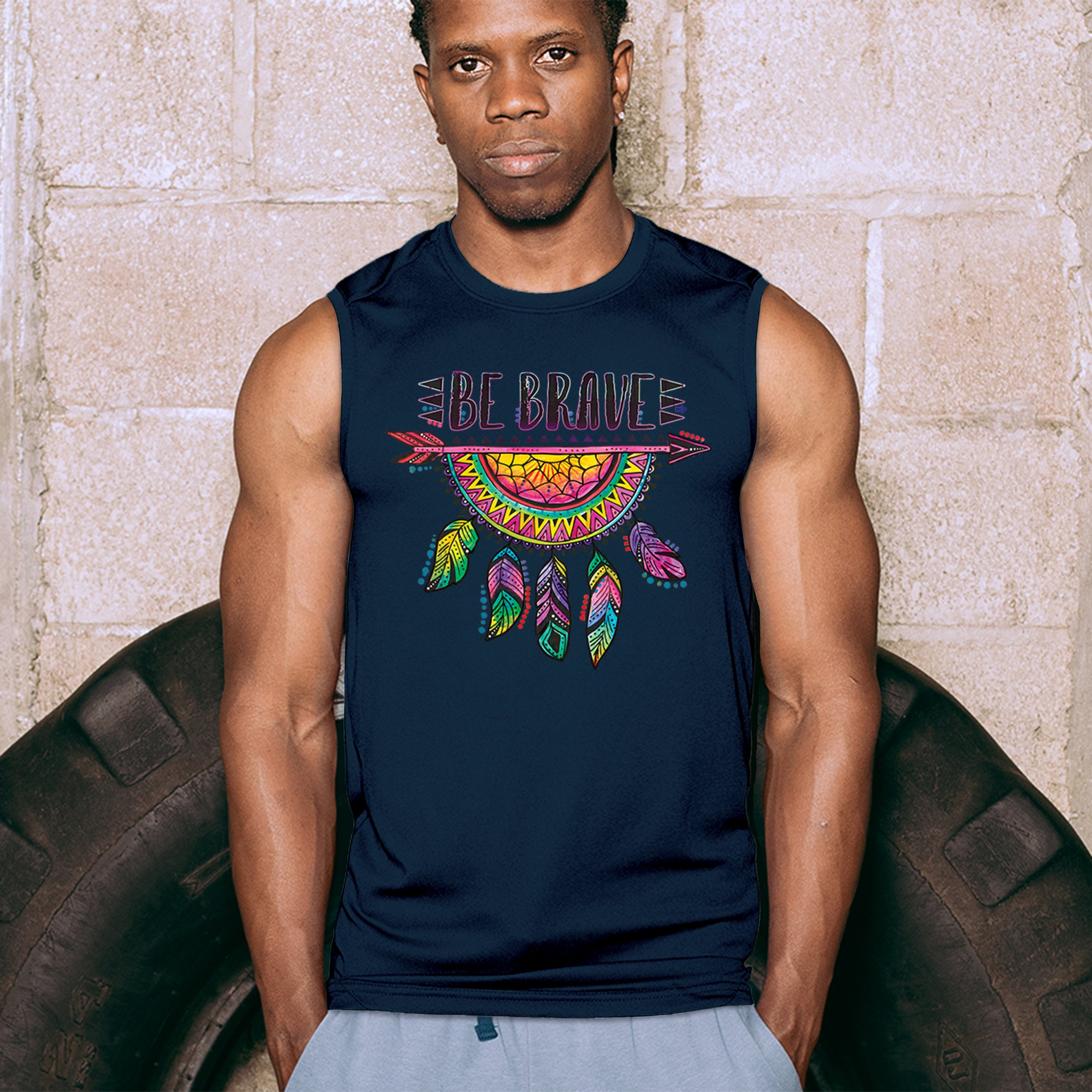 Be Brave Dream Catcher Muscle Shirt Dean Russo Motivation Feather Men's - Picture 33 of 43