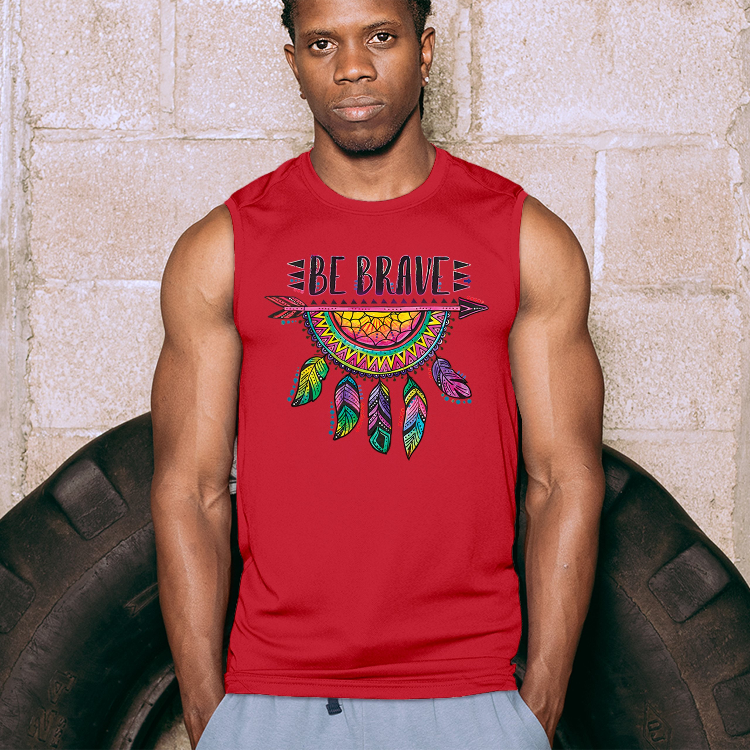 Be Brave Dream Catcher Muscle Shirt Dean Russo Motivation Feather Men's - Picture 19 of 43