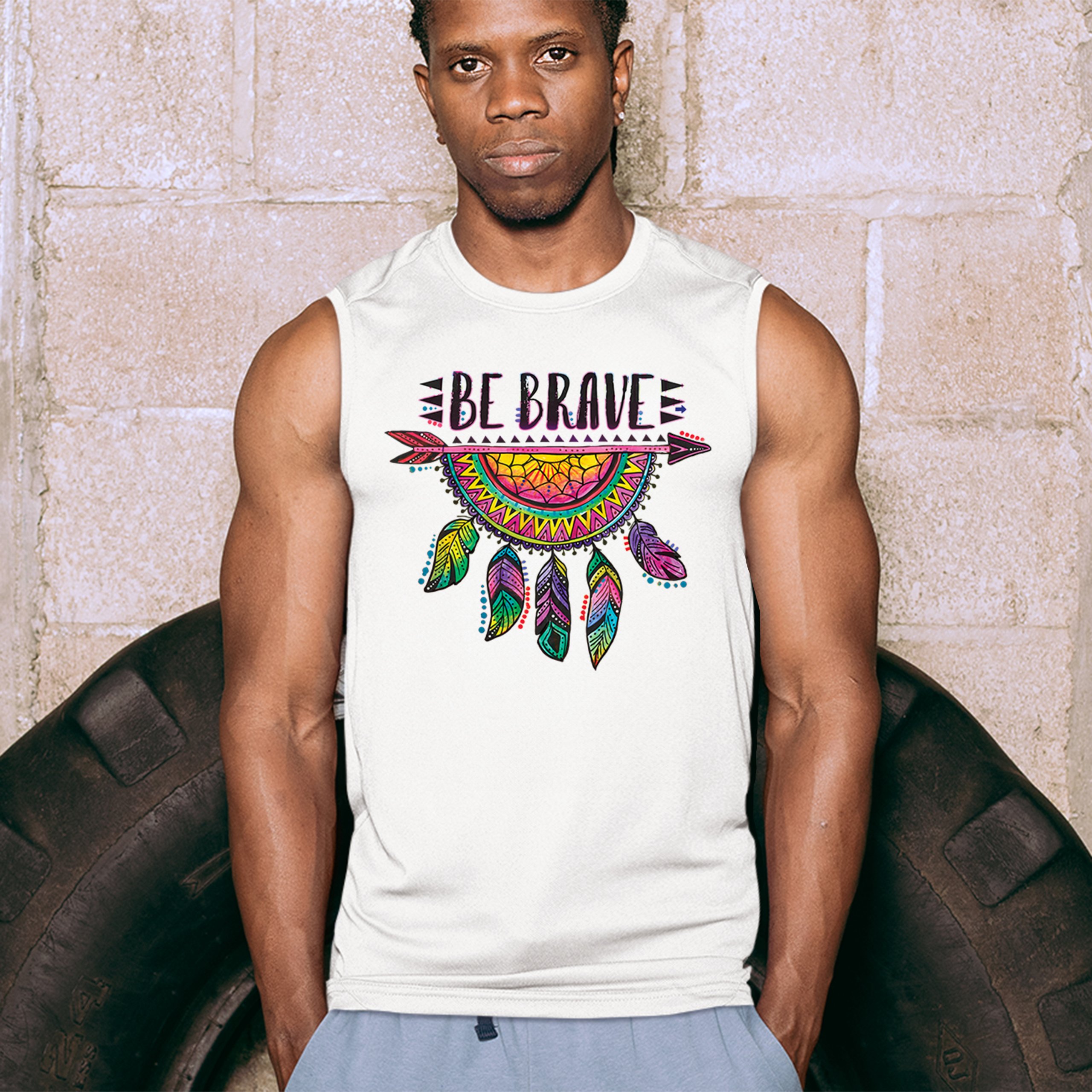 Be Brave Dream Catcher Muscle Shirt Dean Russo Motivation Feather Men's - Picture 26 of 43
