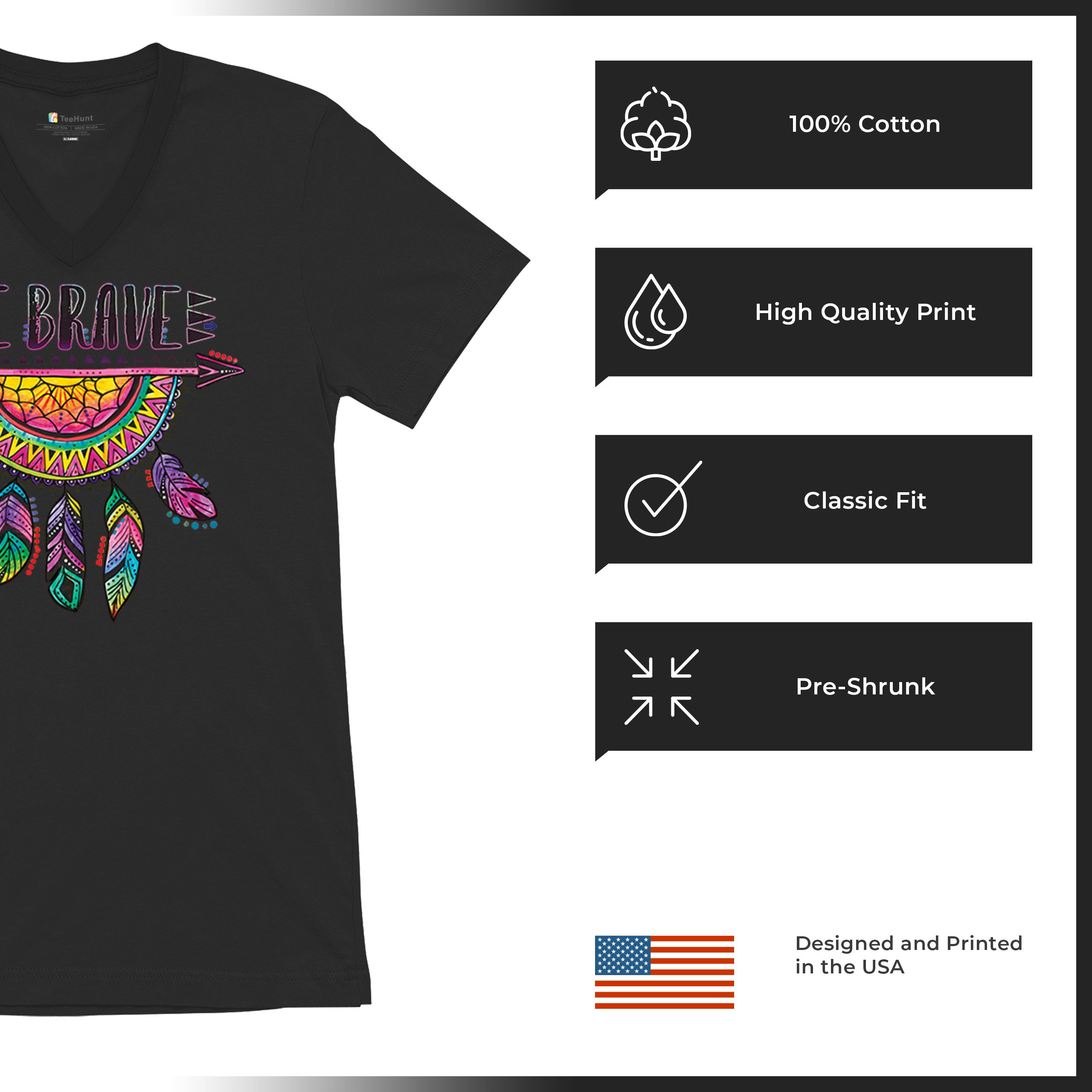 Be Brave Dream Catcher V-Neck T-shirt Dean Russo Motivation Feather Tee - Picture 7 of 29
