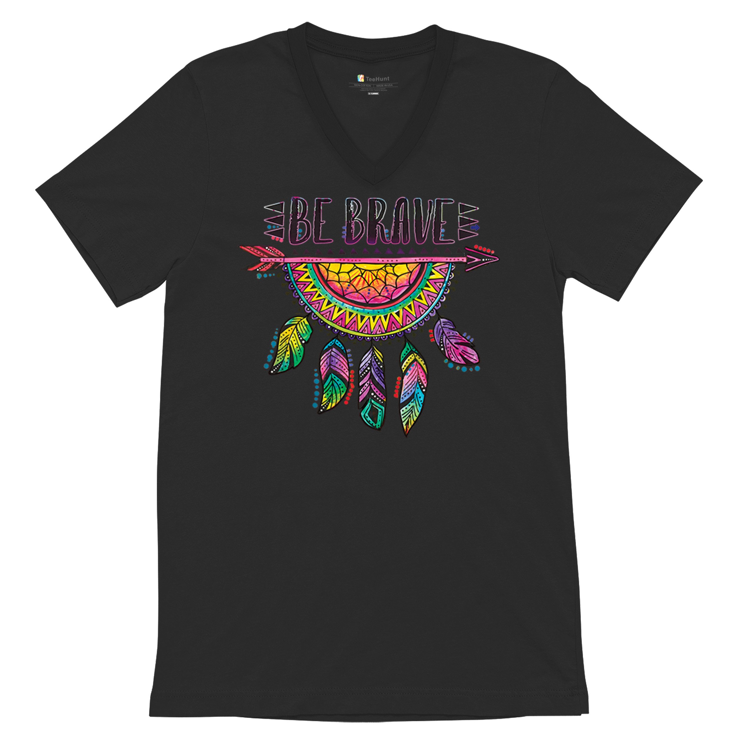 Be Brave Dream Catcher V-Neck T-shirt Dean Russo Motivation Feather Tee - Picture 6 of 29