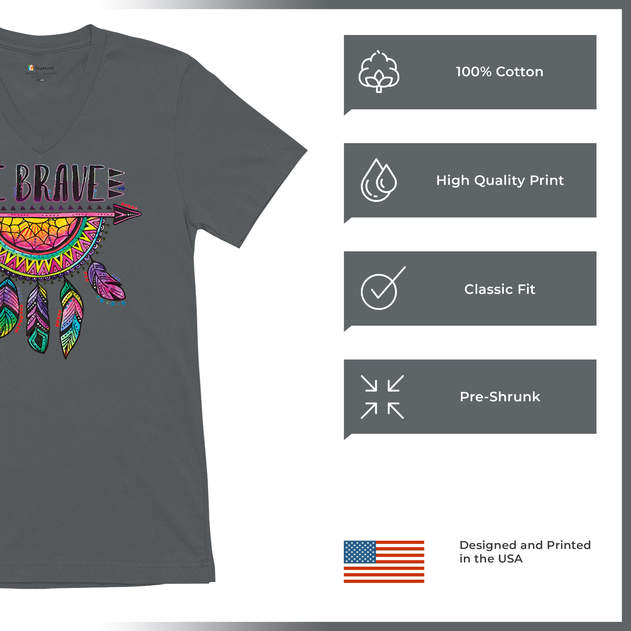 Be Brave Dream Catcher V-Neck T-shirt Dean Russo Motivation Feather Tee - Picture 28 of 29