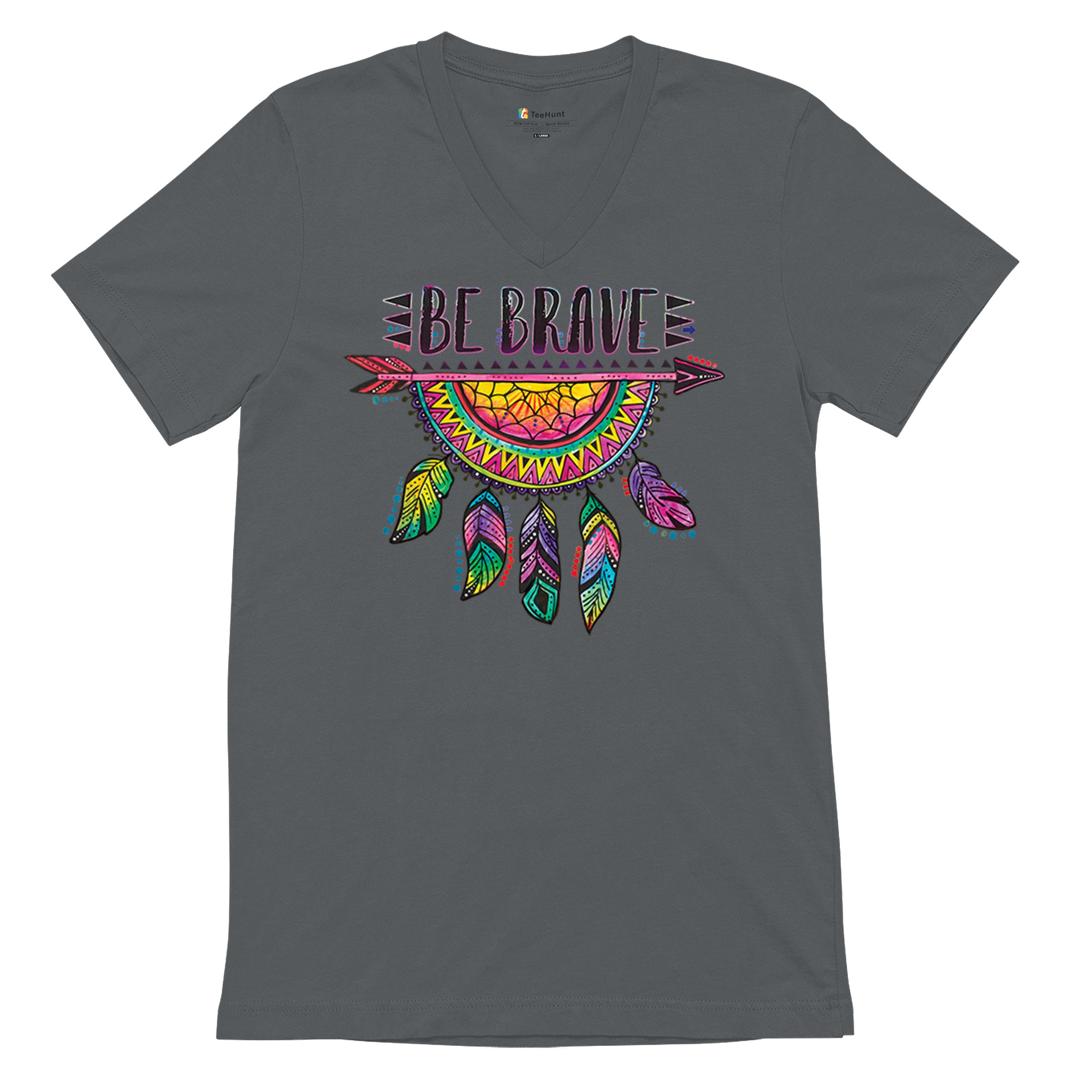 Be Brave Dream Catcher V-Neck T-shirt Dean Russo Motivation Feather Tee - Picture 27 of 29