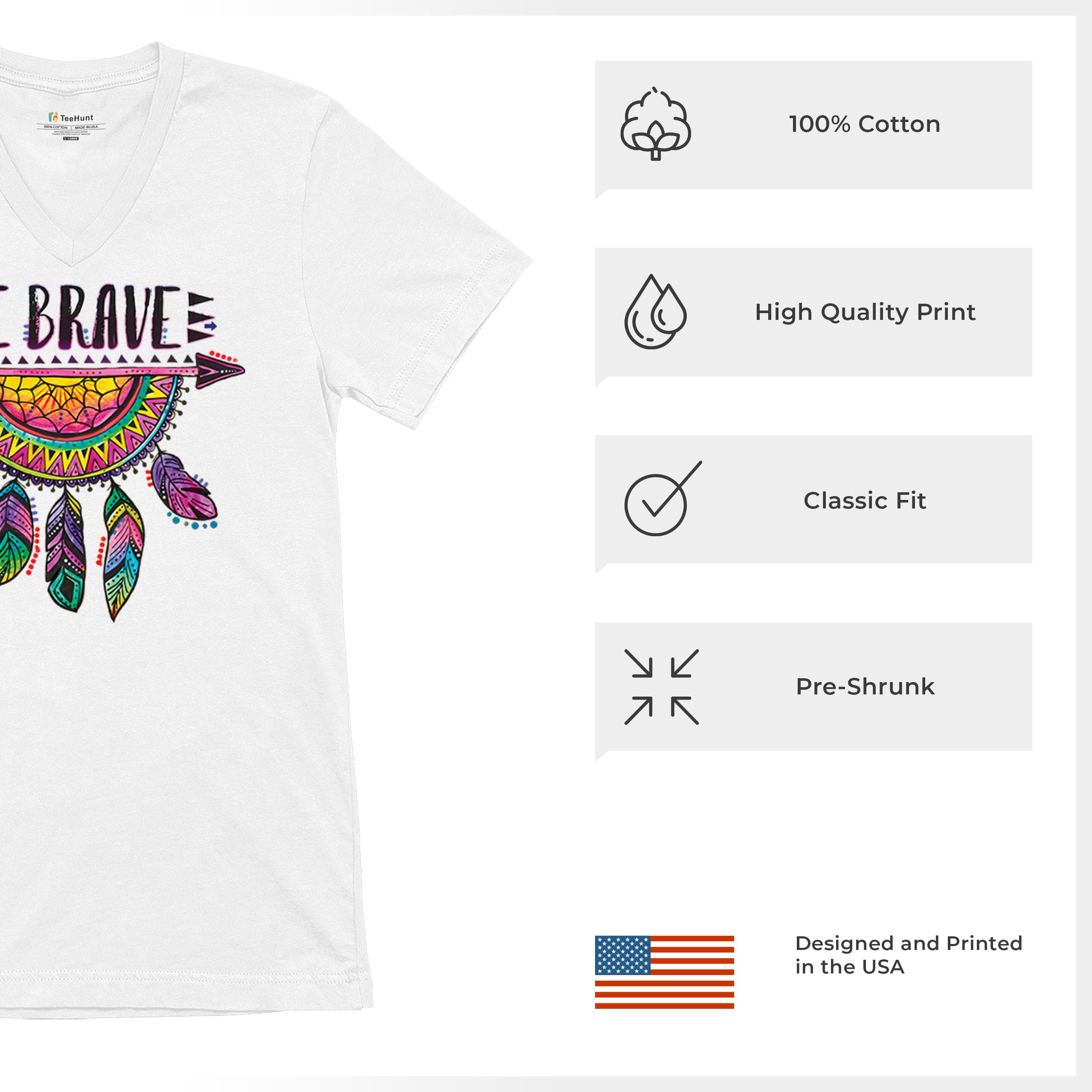Be Brave Dream Catcher V-Neck T-shirt Dean Russo Motivation Feather Tee - Picture 21 of 29