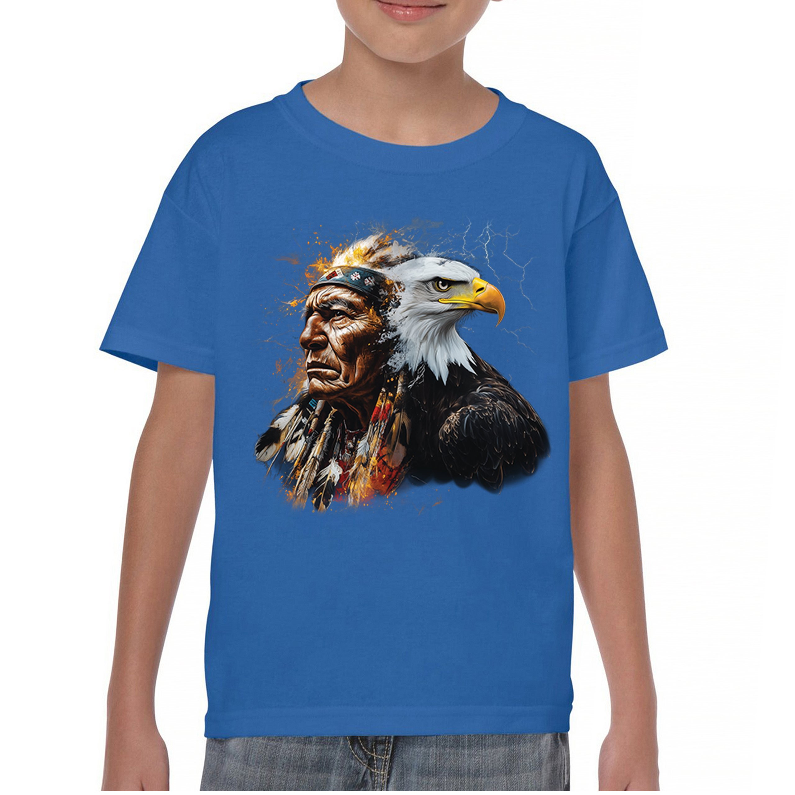 Native American Eagle Chief Youth T-shirt Spirit Warrior Nature Totem USA Kids - Picture 37 of 50