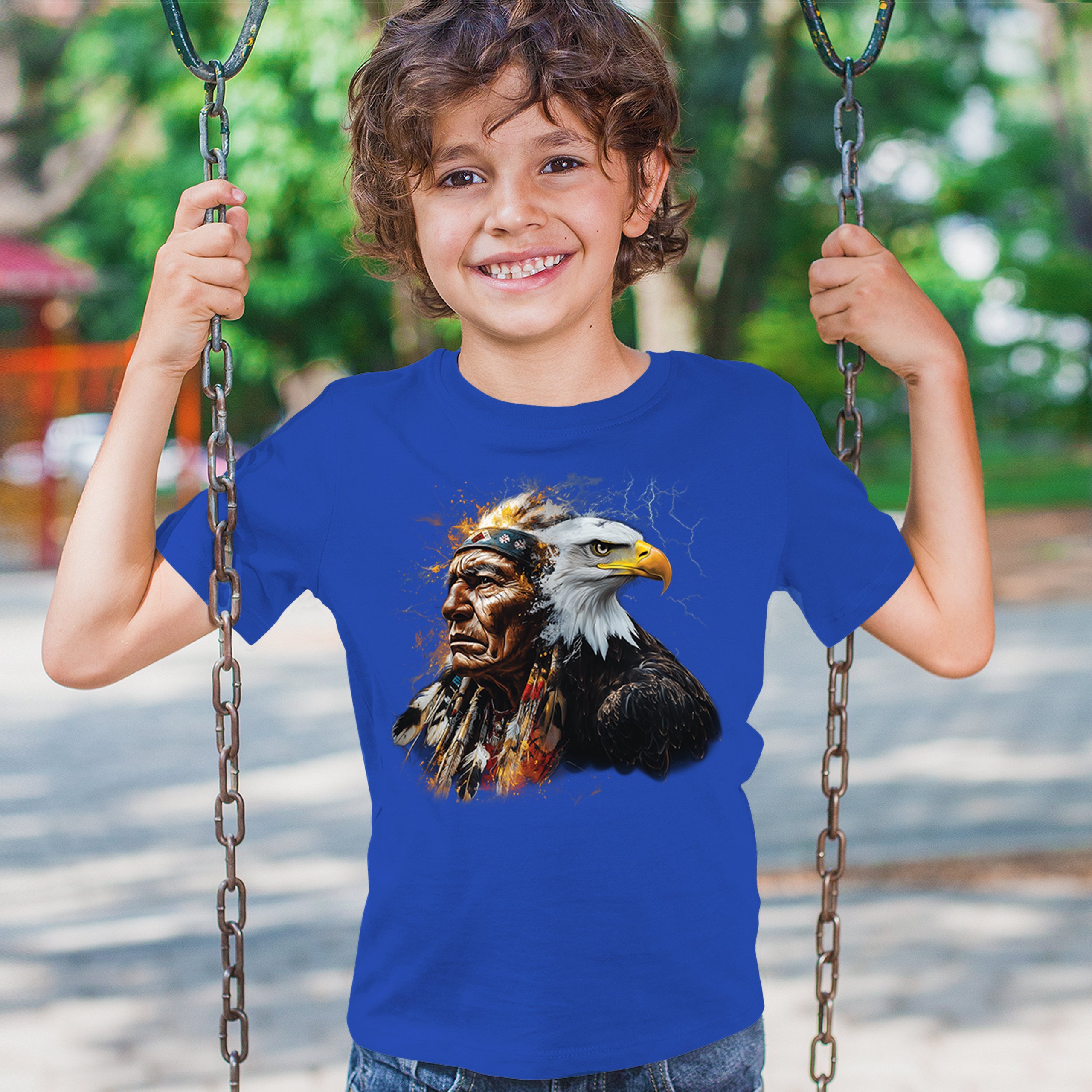 Native American Eagle Chief Youth T-shirt Spirit Warrior Nature Totem USA Kids - Picture 40 of 50