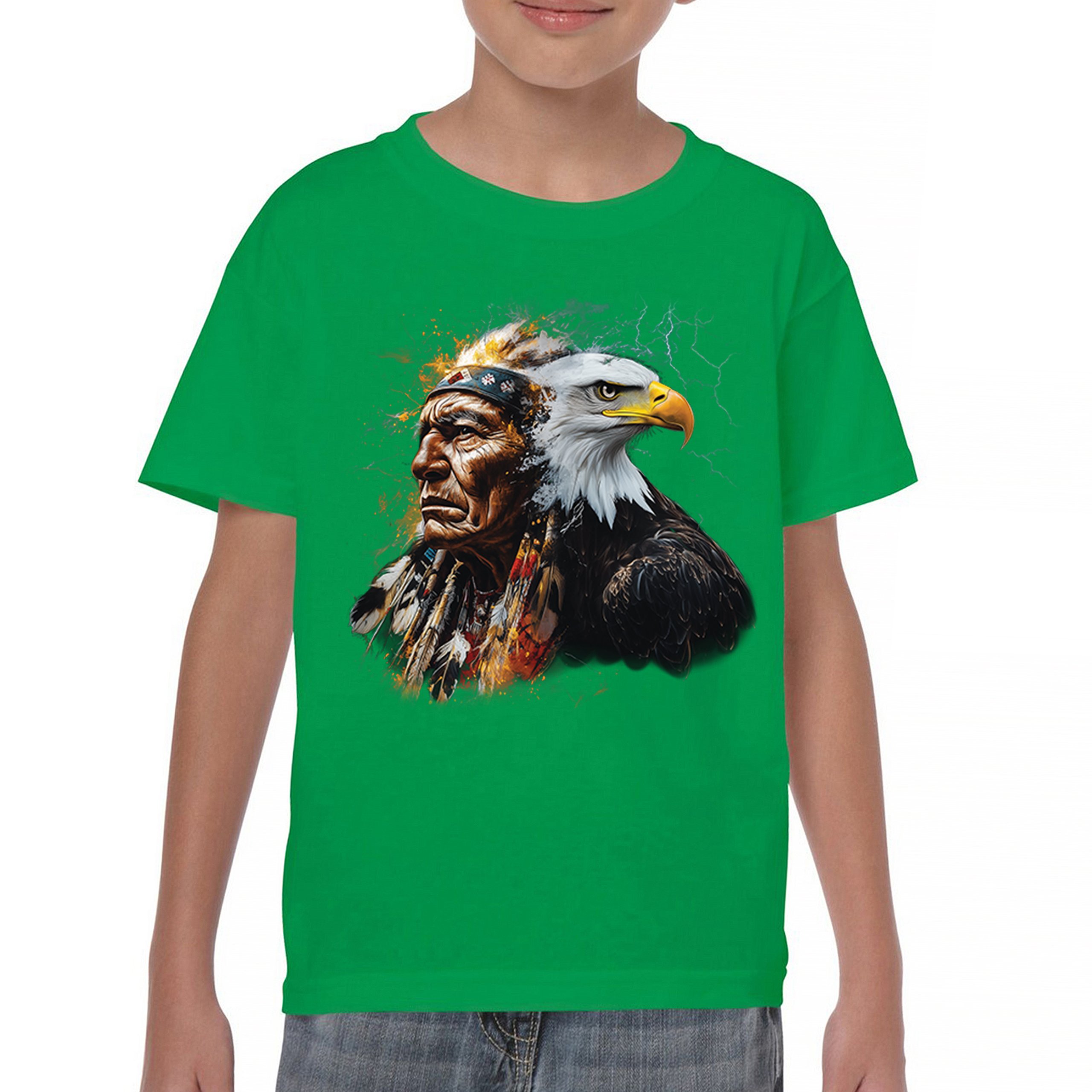 Native American Eagle Chief Youth T-shirt Spirit Warrior Nature Totem USA Kids - Picture 30 of 50