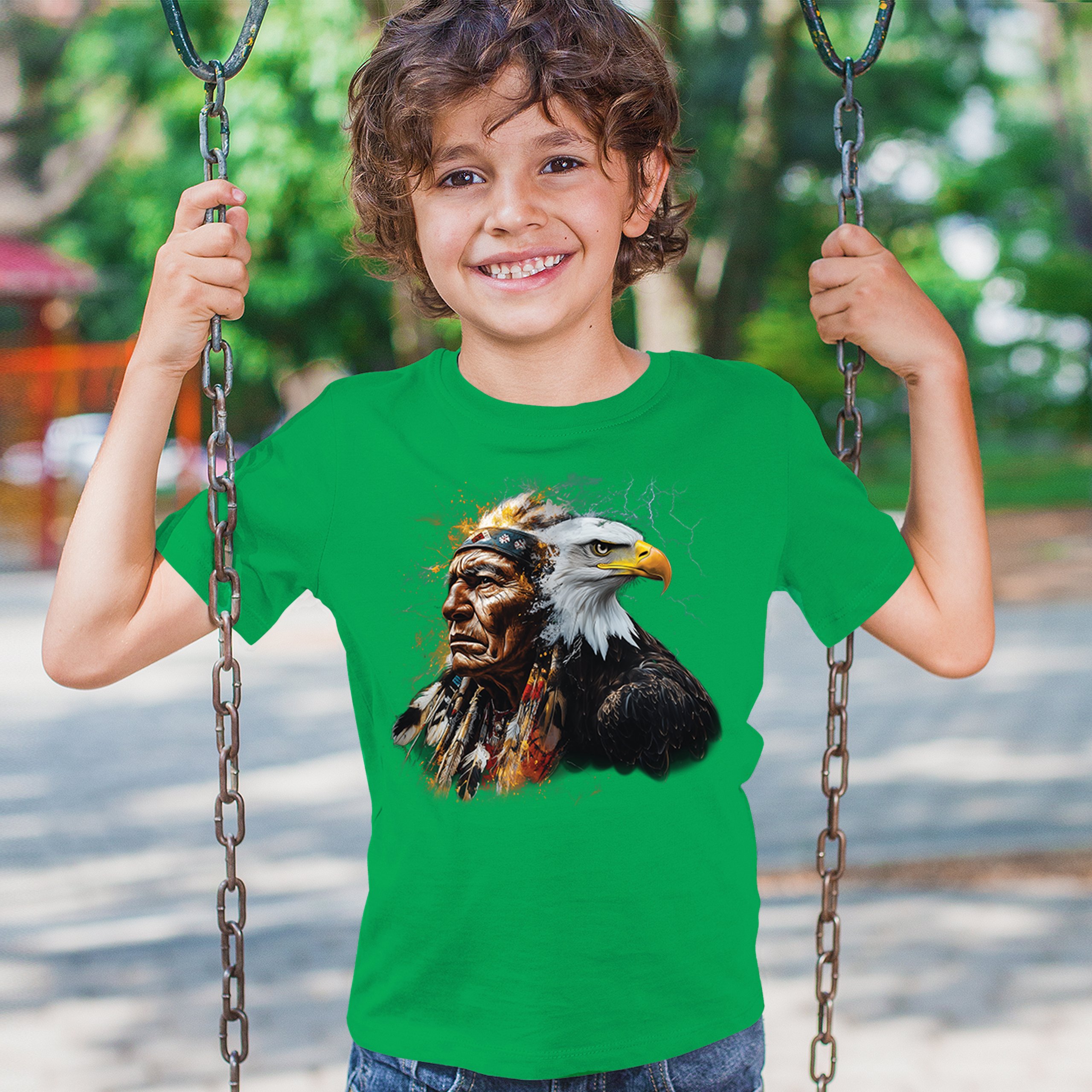 Native American Eagle Chief Youth T-shirt Spirit Warrior Nature Totem USA Kids - Picture 33 of 50