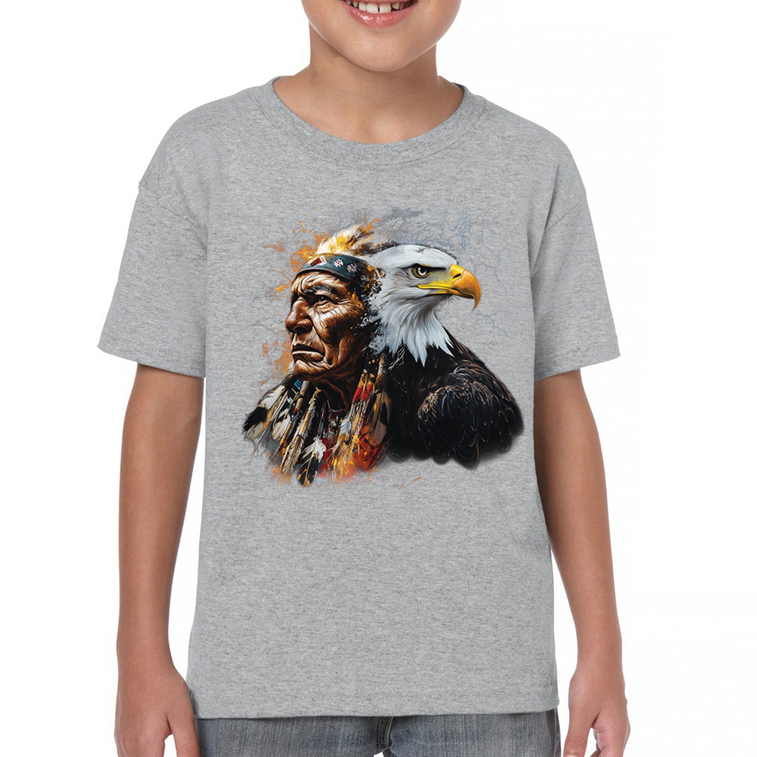Native American Eagle Chief Youth T-shirt Spirit Warrior Nature Totem USA Kids - Picture 9 of 50